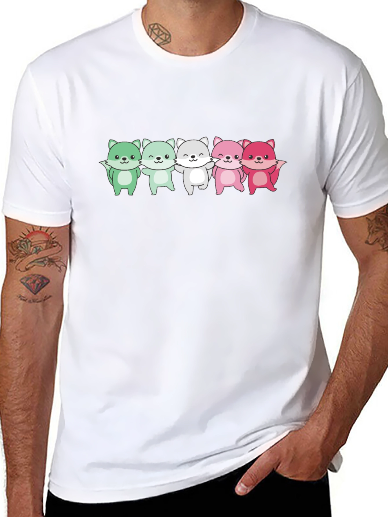 Cute Cartoon Foxes Black T-Shirt