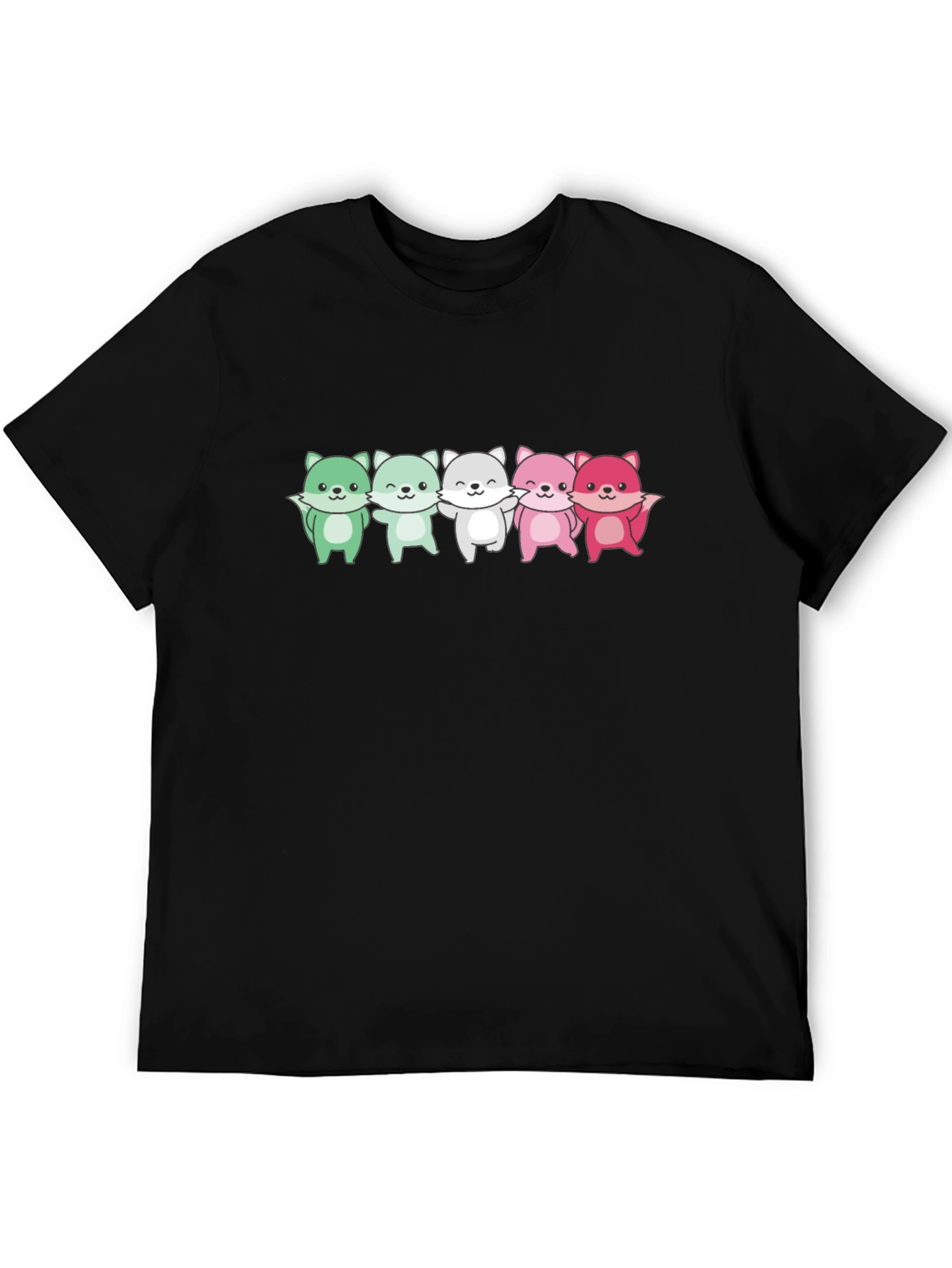 Cute Cartoon Foxes Black T-Shirt