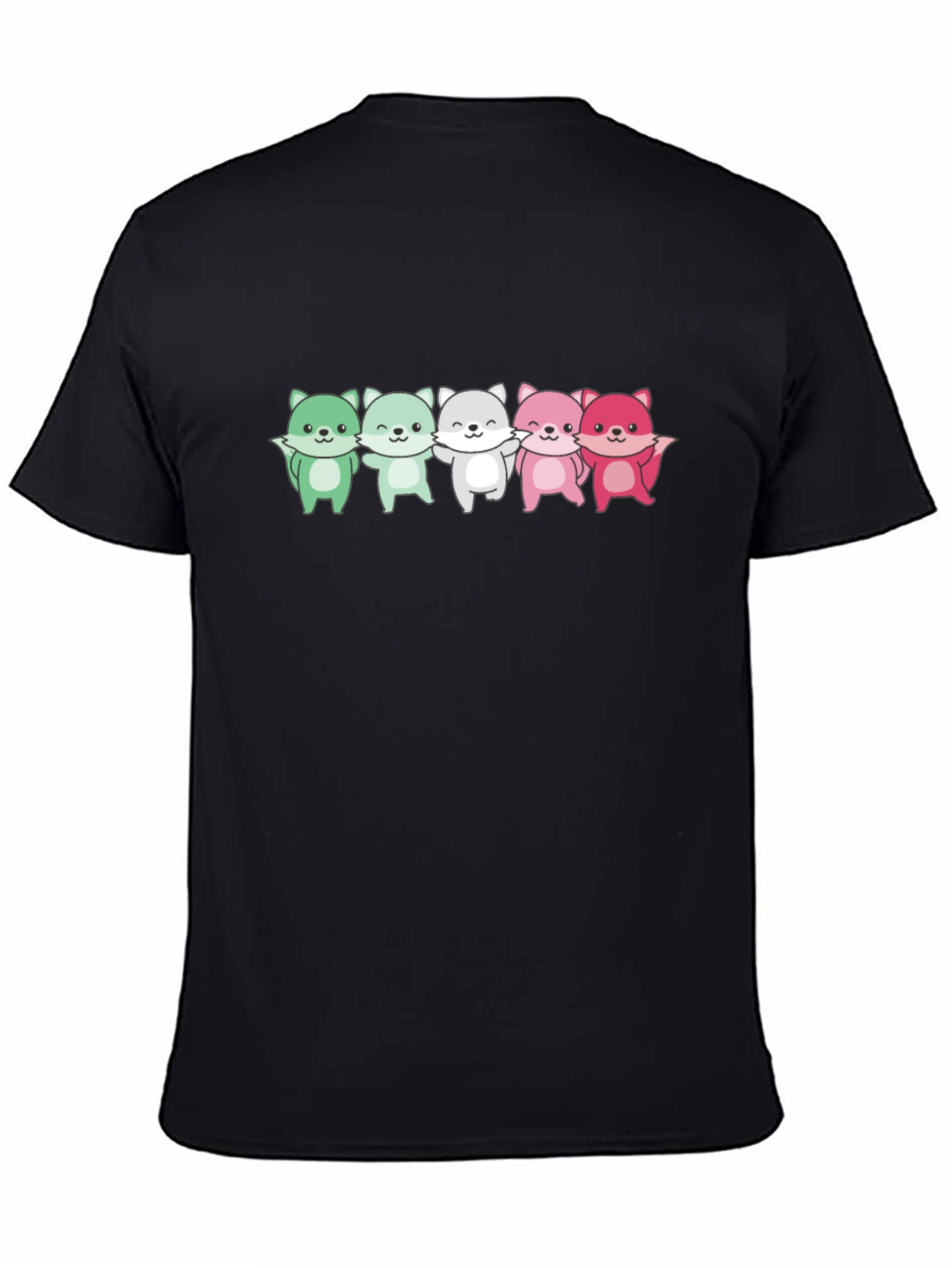 Cute Cartoon Foxes Black T-Shirt