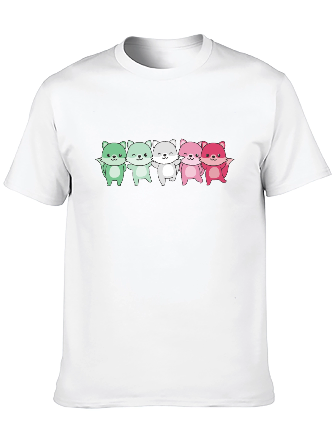 Cute Cartoon Foxes Black T-Shirt