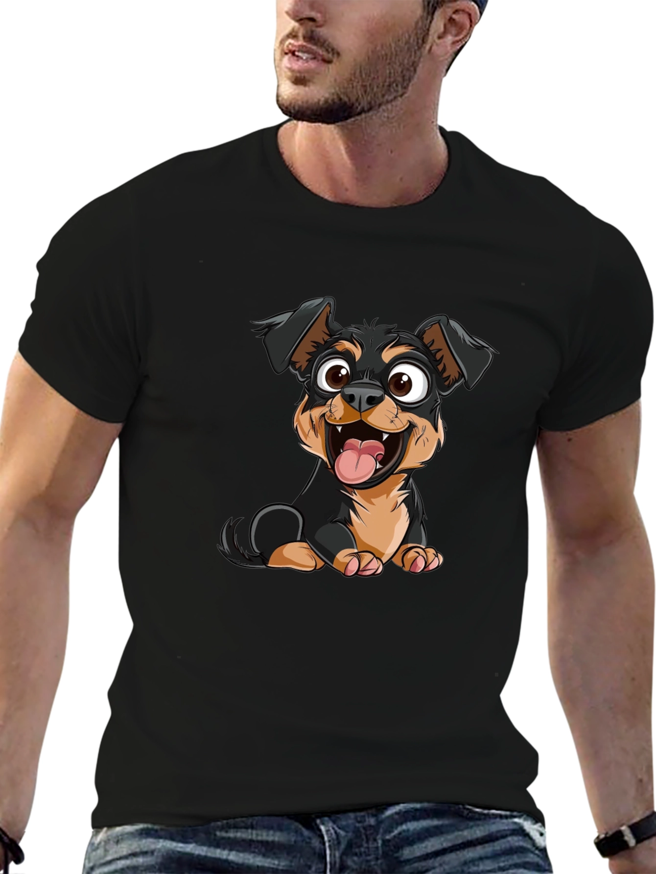 Cartoon Dog Graphic Print Black T-Shirt