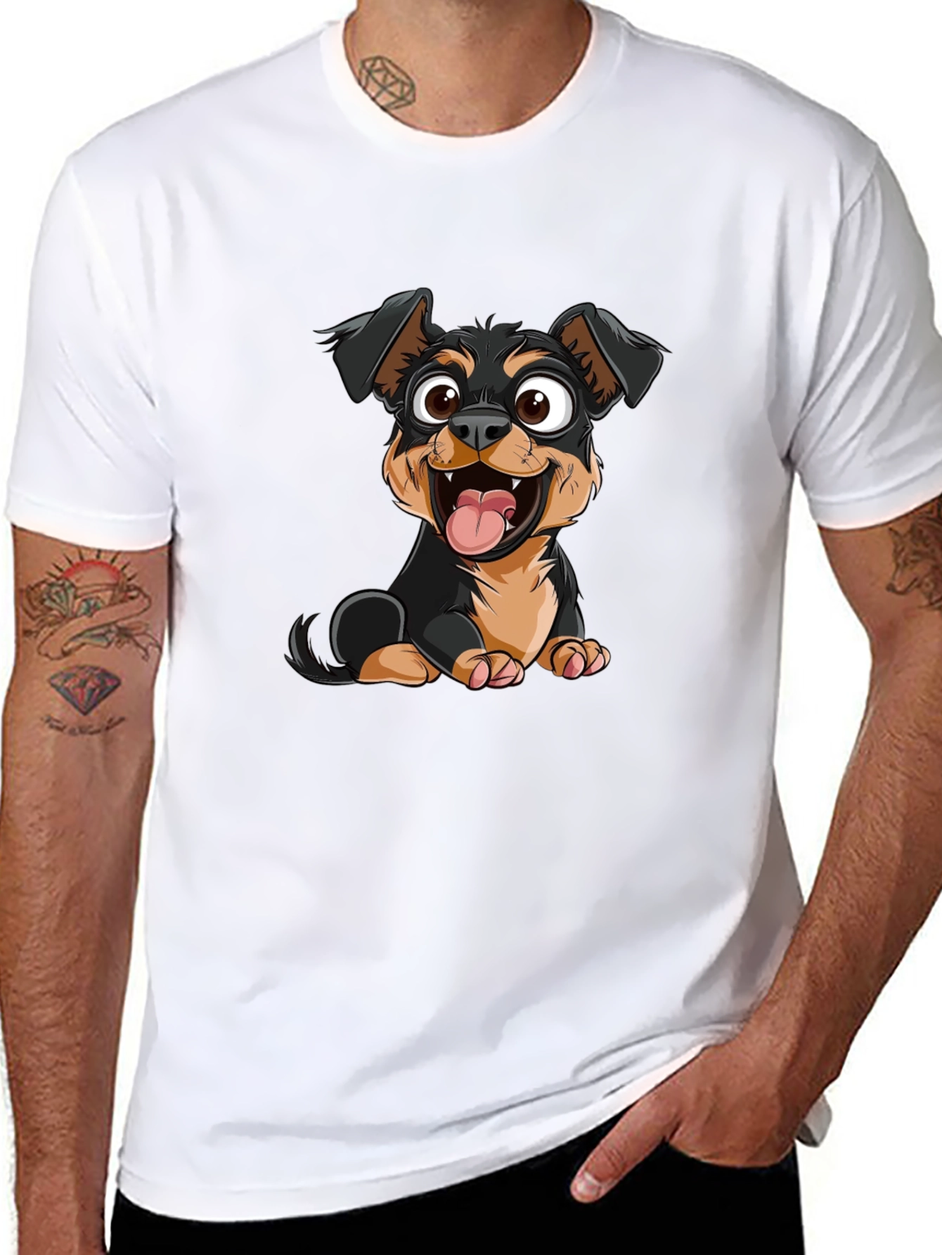Cartoon Dog Graphic Print Black T-Shirt