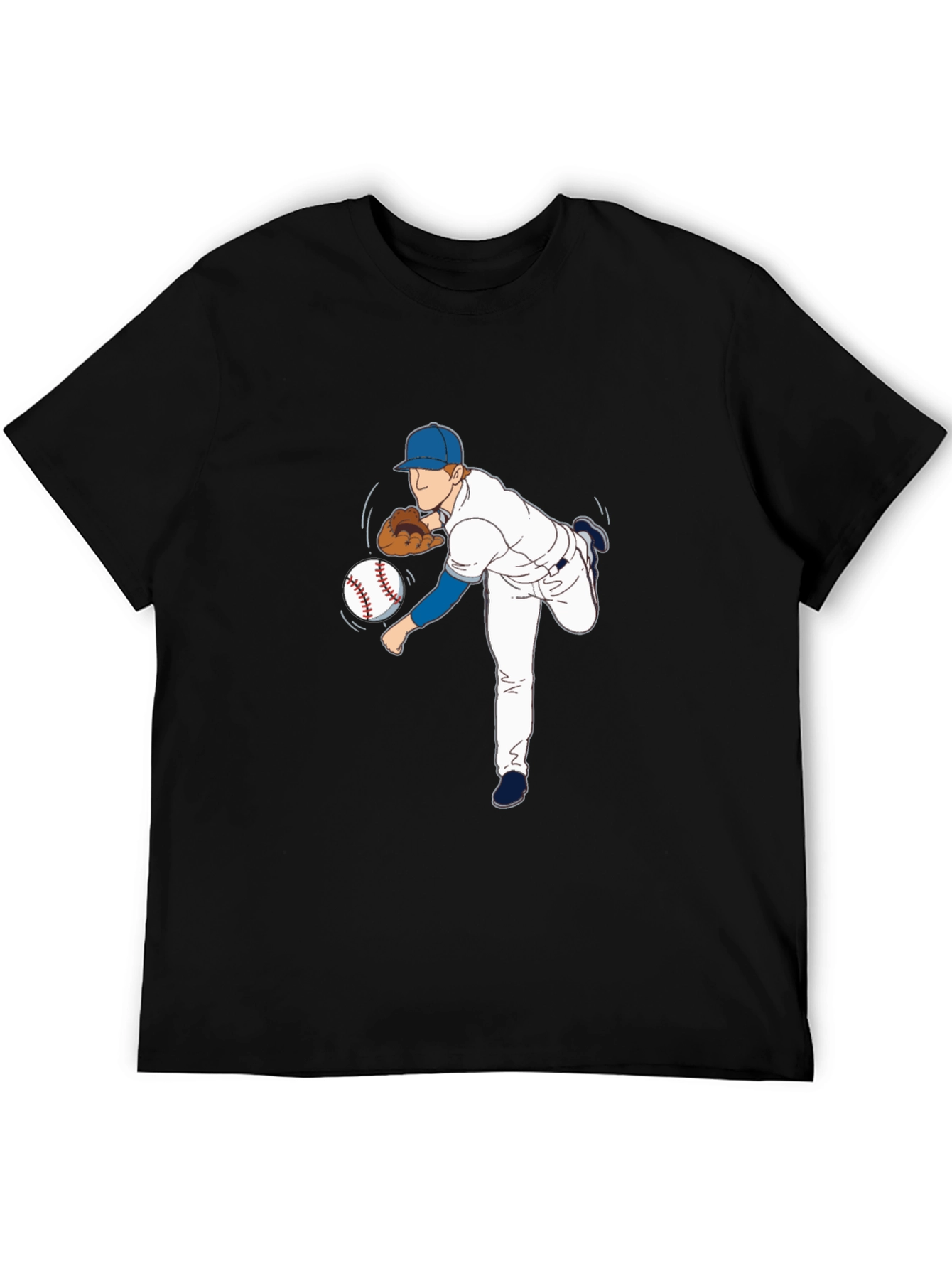 Baseball Pitcher Graphic Tee - Black Cotton Blend