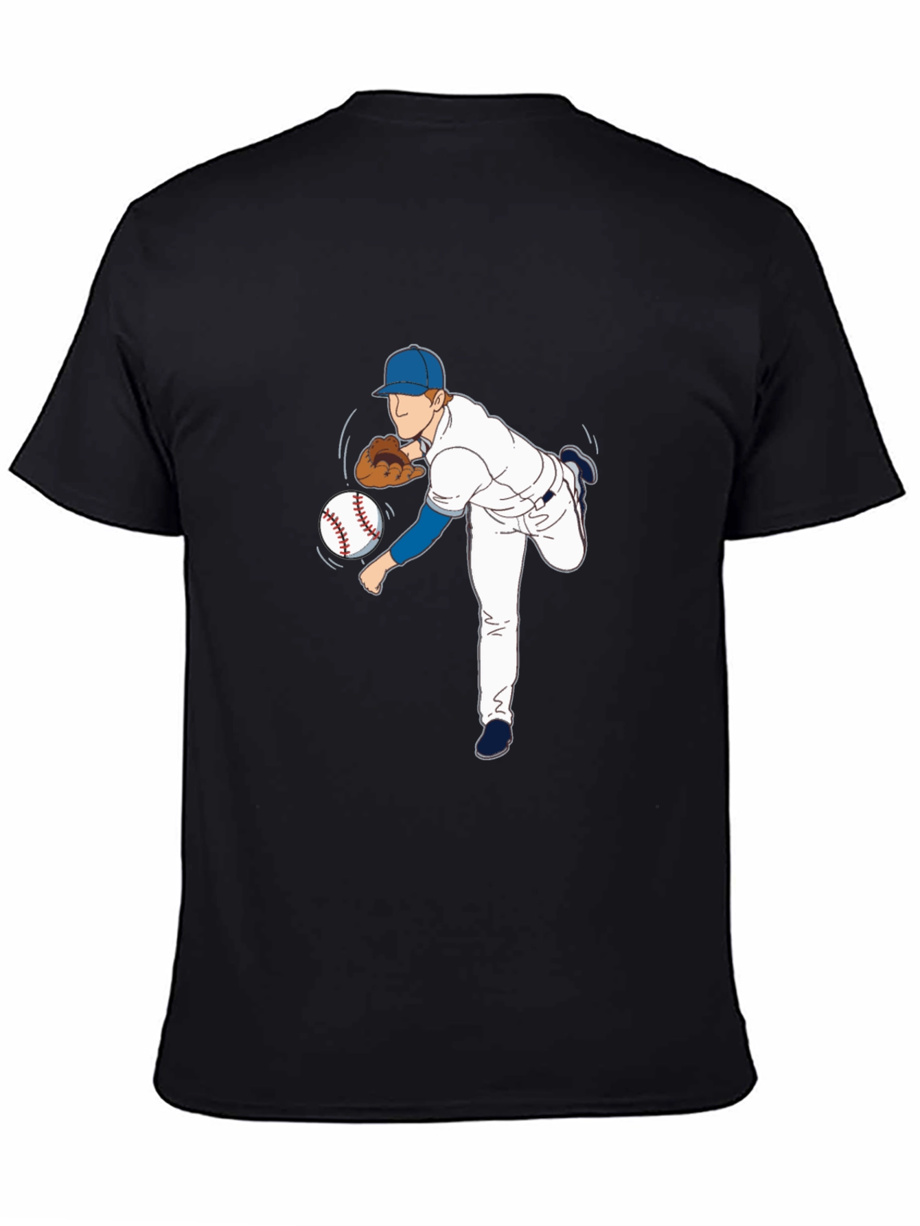Baseball Pitcher Graphic Tee - Black Cotton Blend