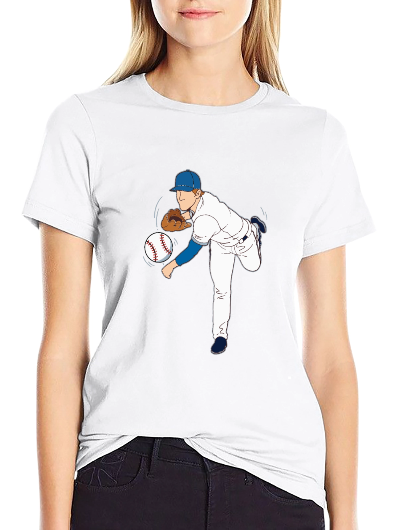 Baseball Pitcher Graphic Tee - Black Cotton Blend