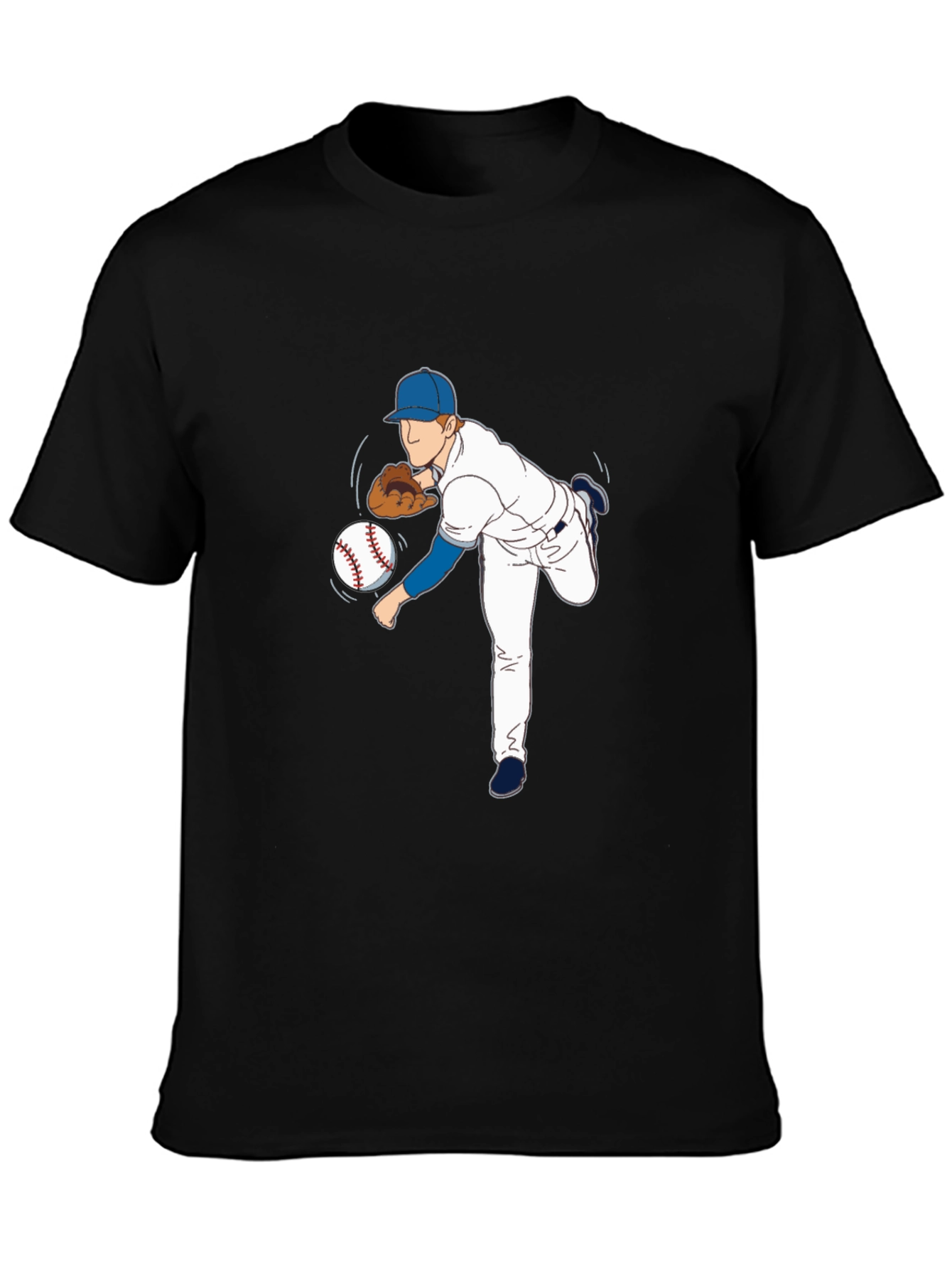 Baseball Pitcher Graphic Tee - Black Cotton Blend