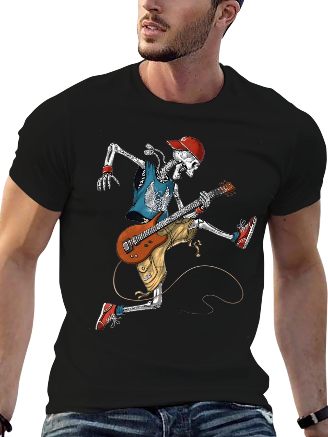 Rock On: Skeleton Guitarist Graphic T-Shirt