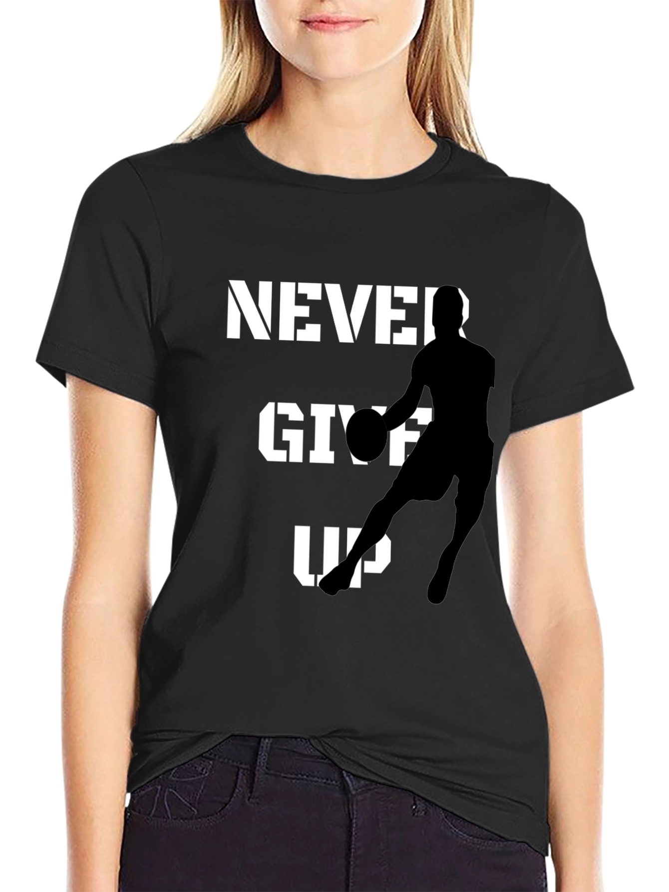 Never Give Up Basketball Graphic Tee - Black