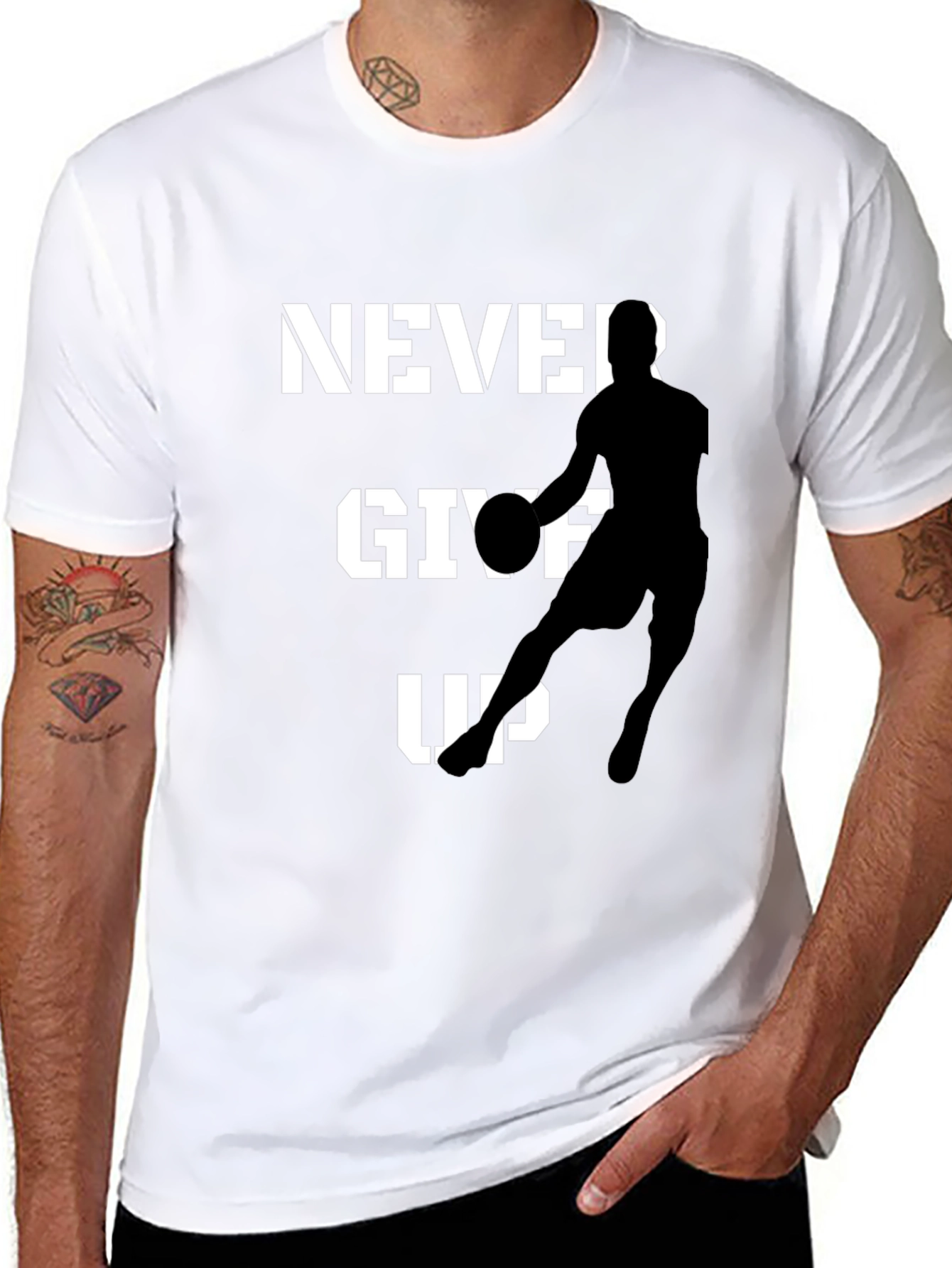 Never Give Up Basketball Graphic Tee - Black