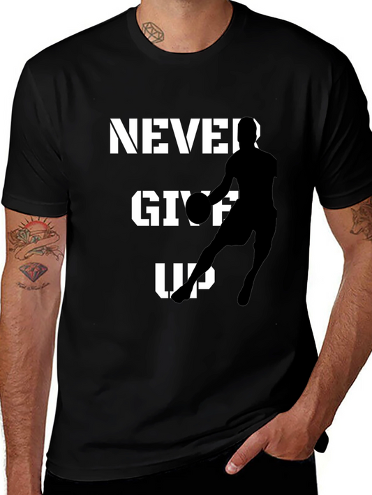 Never Give Up Basketball Graphic Tee - Black