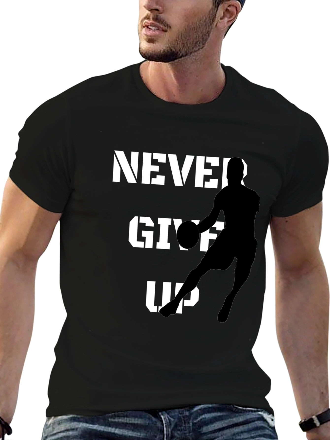 Never Give Up Basketball Graphic Tee - Black