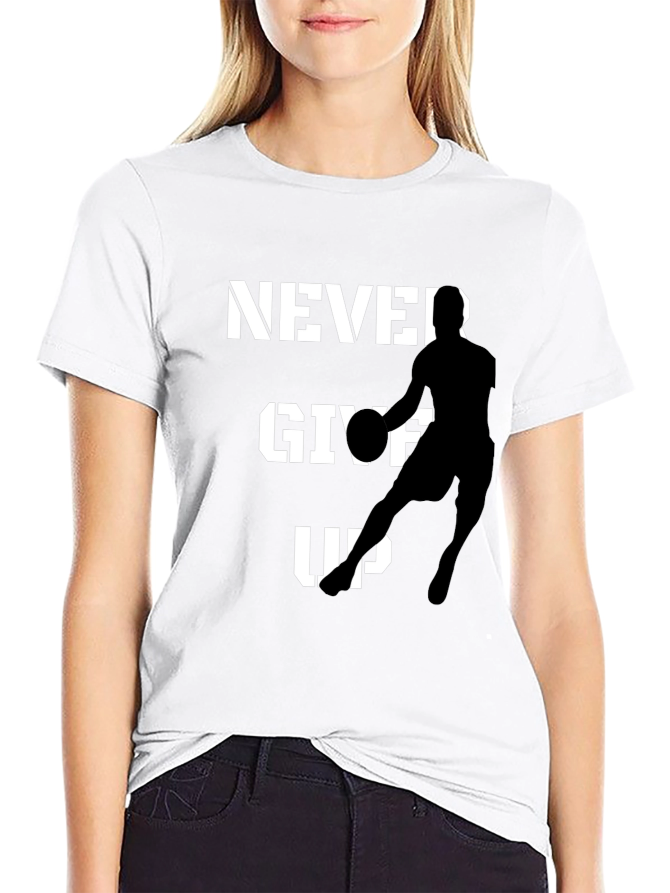 Never Give Up Basketball Graphic Tee - Black