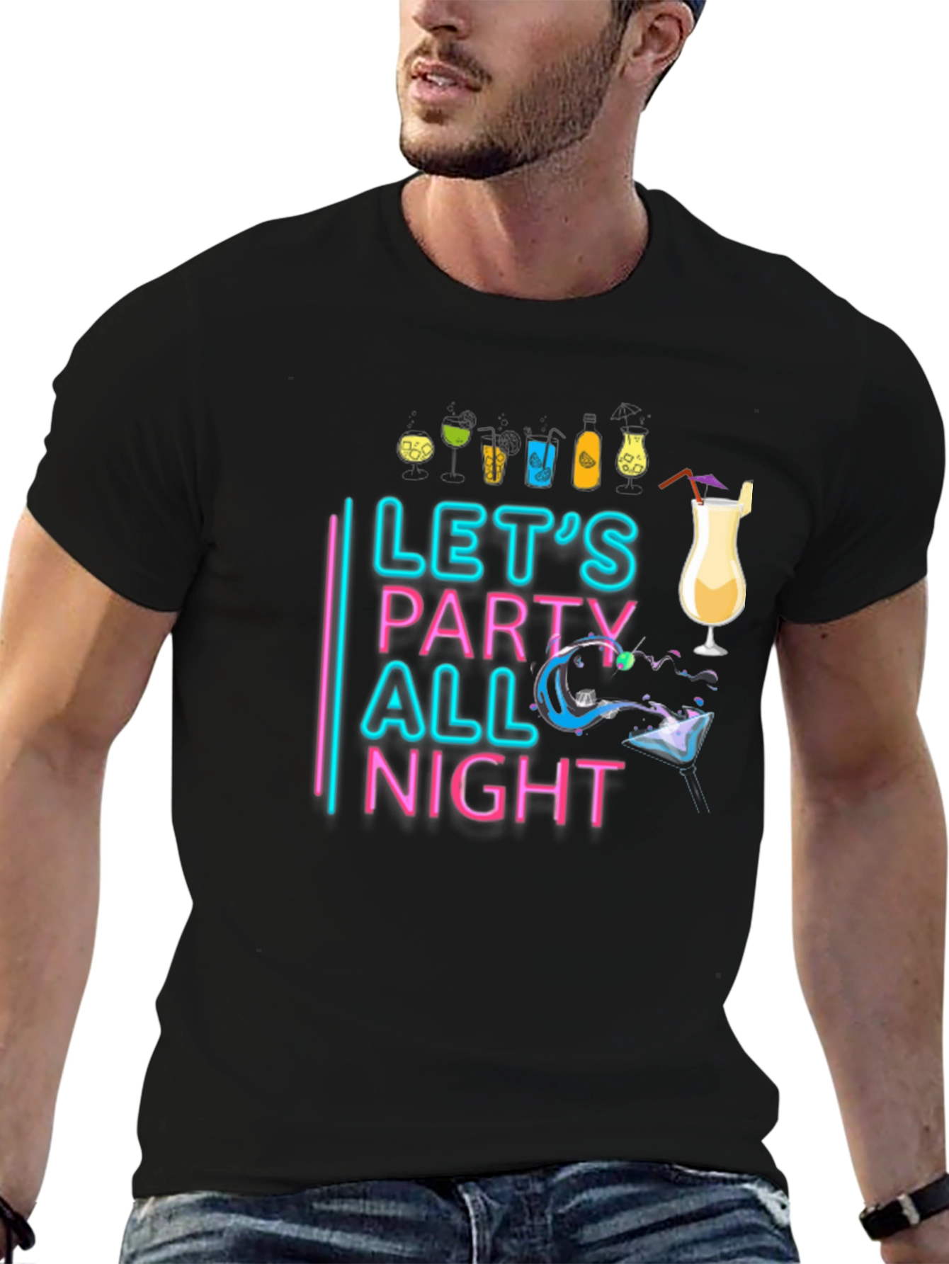 Lets Party All Night Black T-Shirt