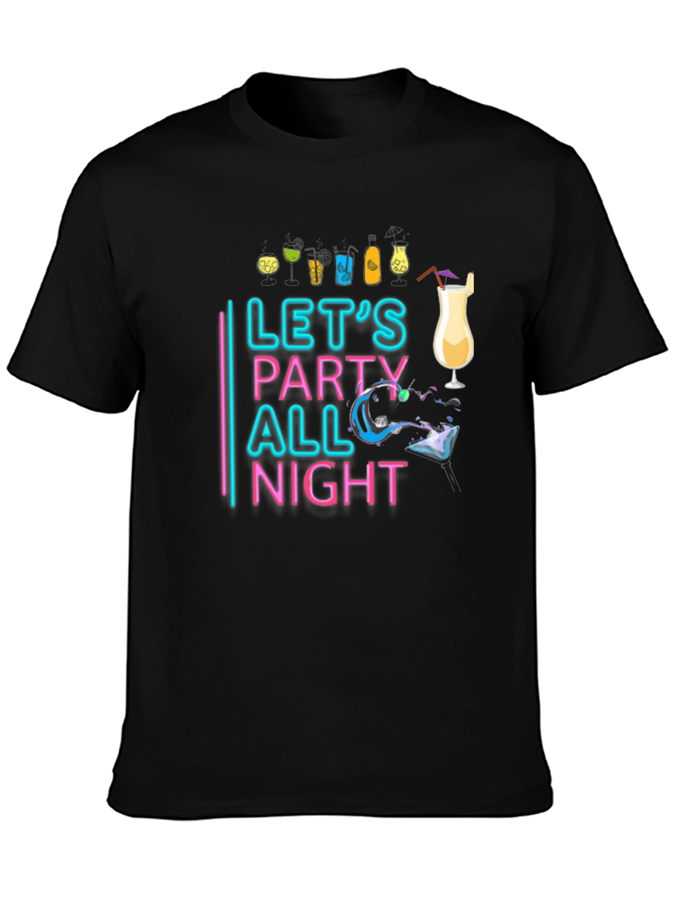 Lets Party All Night Black T-Shirt