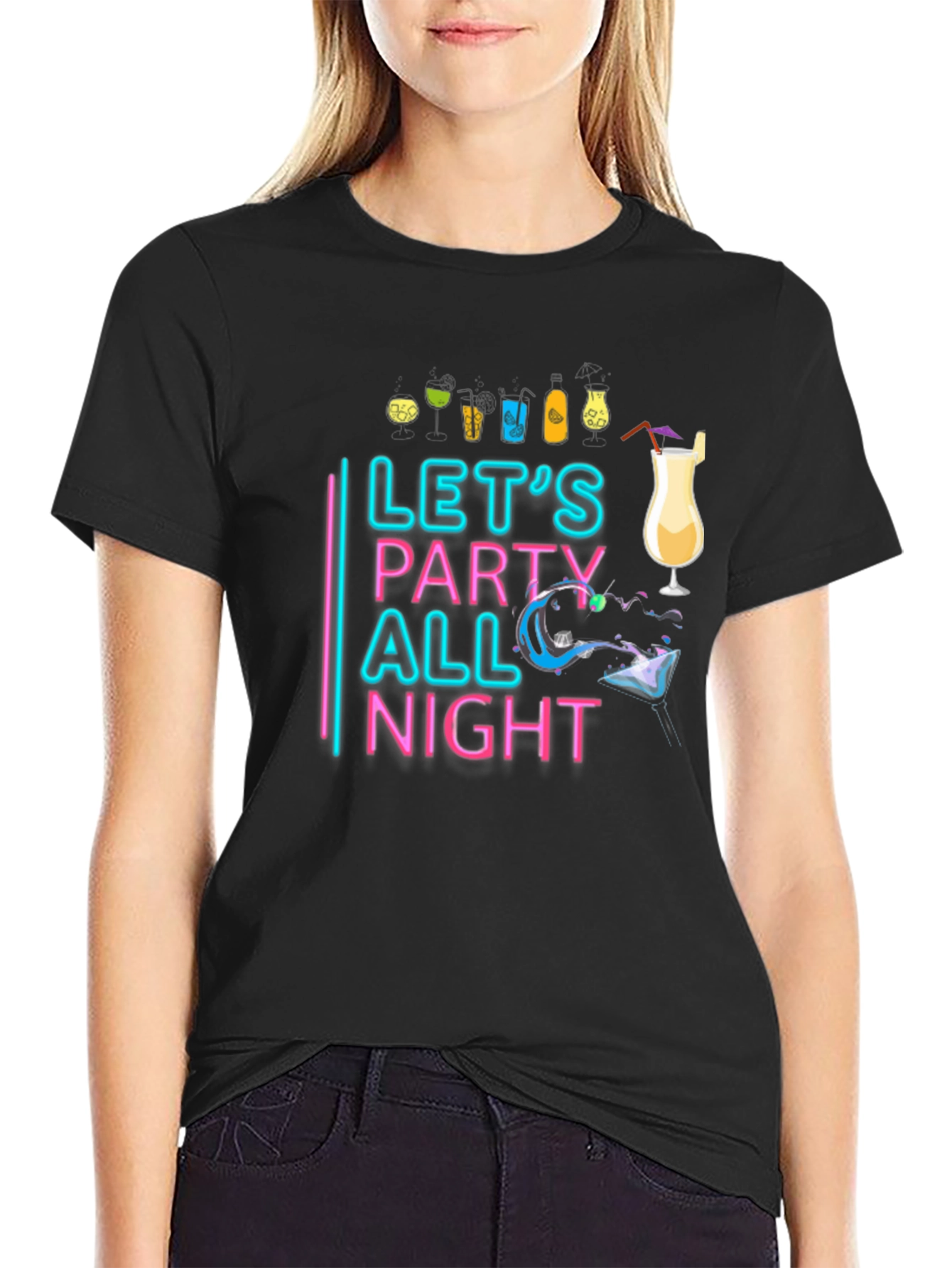 Lets Party All Night Black T-Shirt