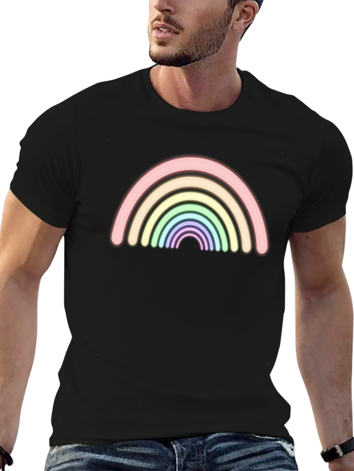 Neon Rainbow Graphic Black T-Shirt - Trendy Casual Tee