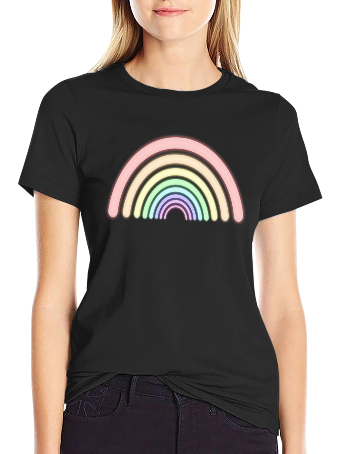 Neon Rainbow Graphic Black T-Shirt - Trendy Casual Tee