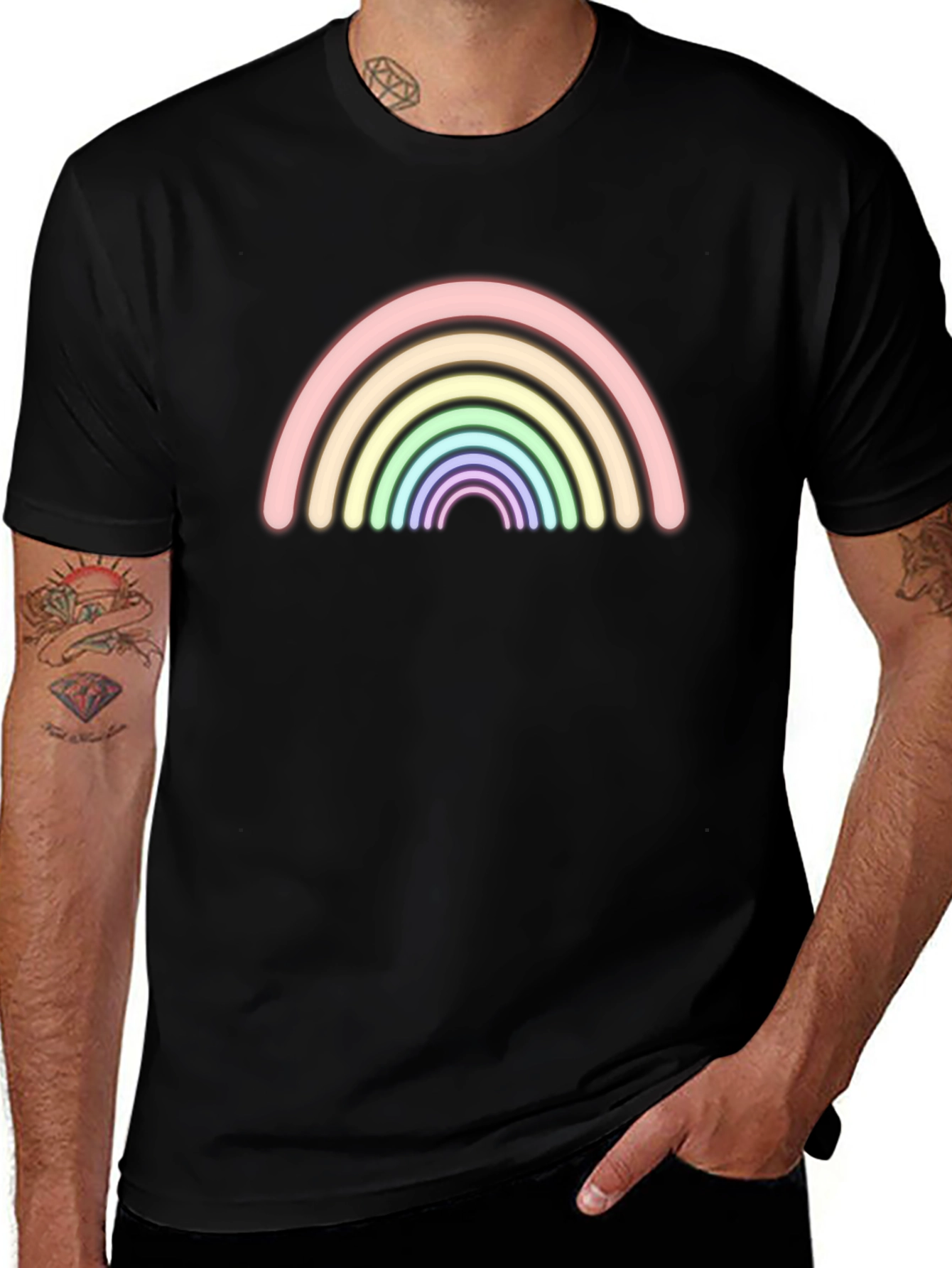 Neon Rainbow Graphic Black T-Shirt - Trendy Casual Tee