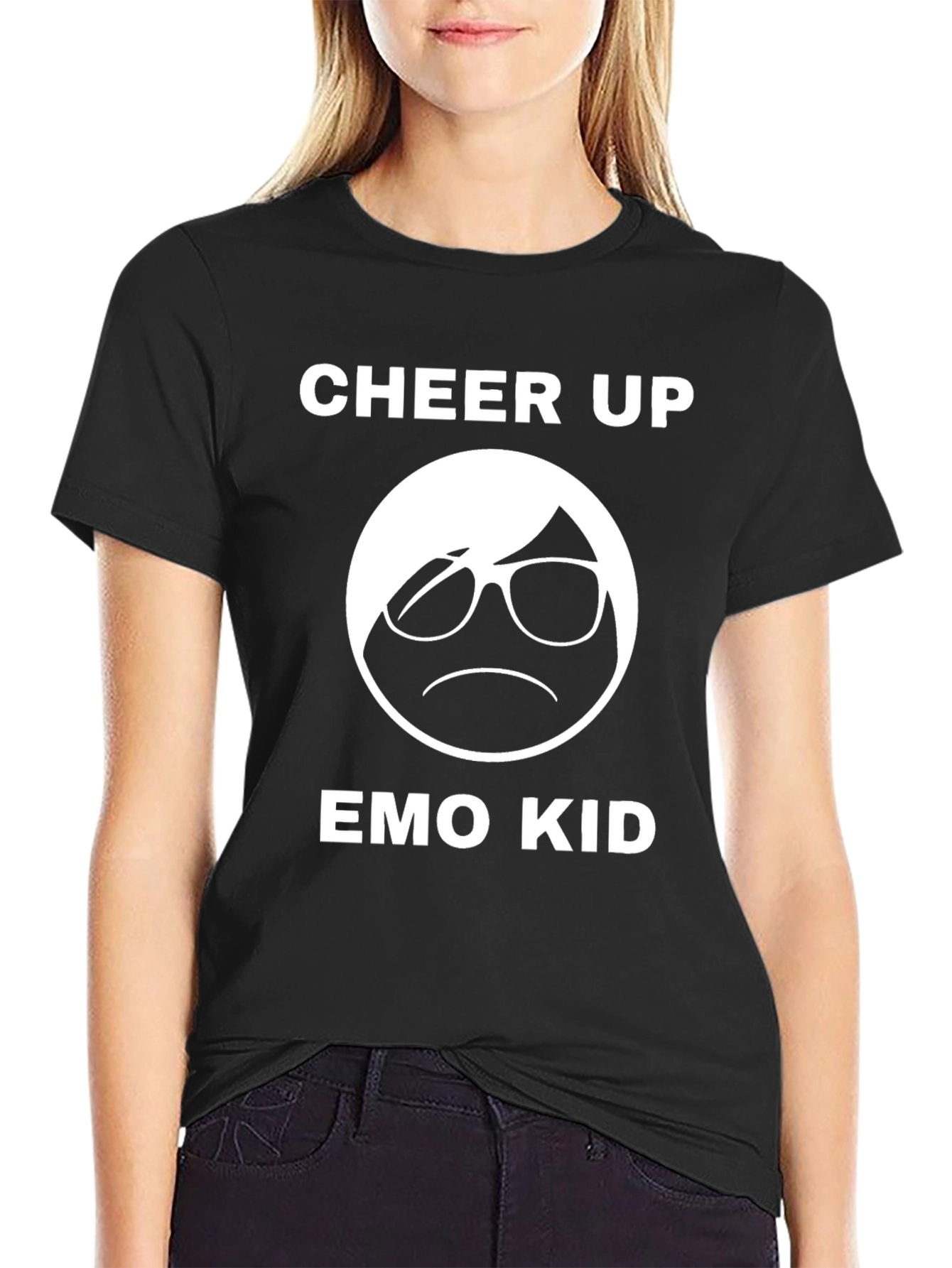 Cheer Up Emo Kid Black Graphic T-Shirt