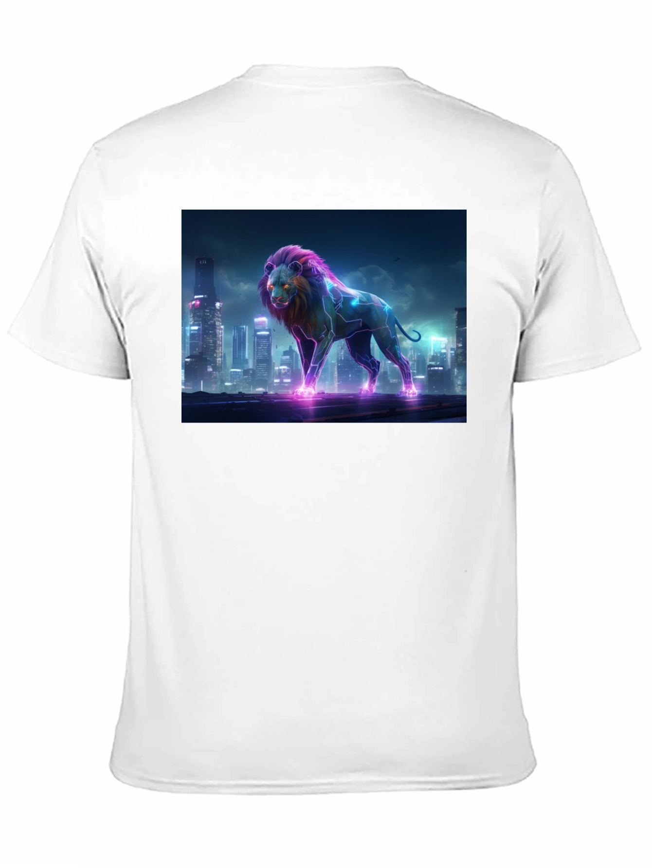 Neon Lion Cityscape Black T-Shirt