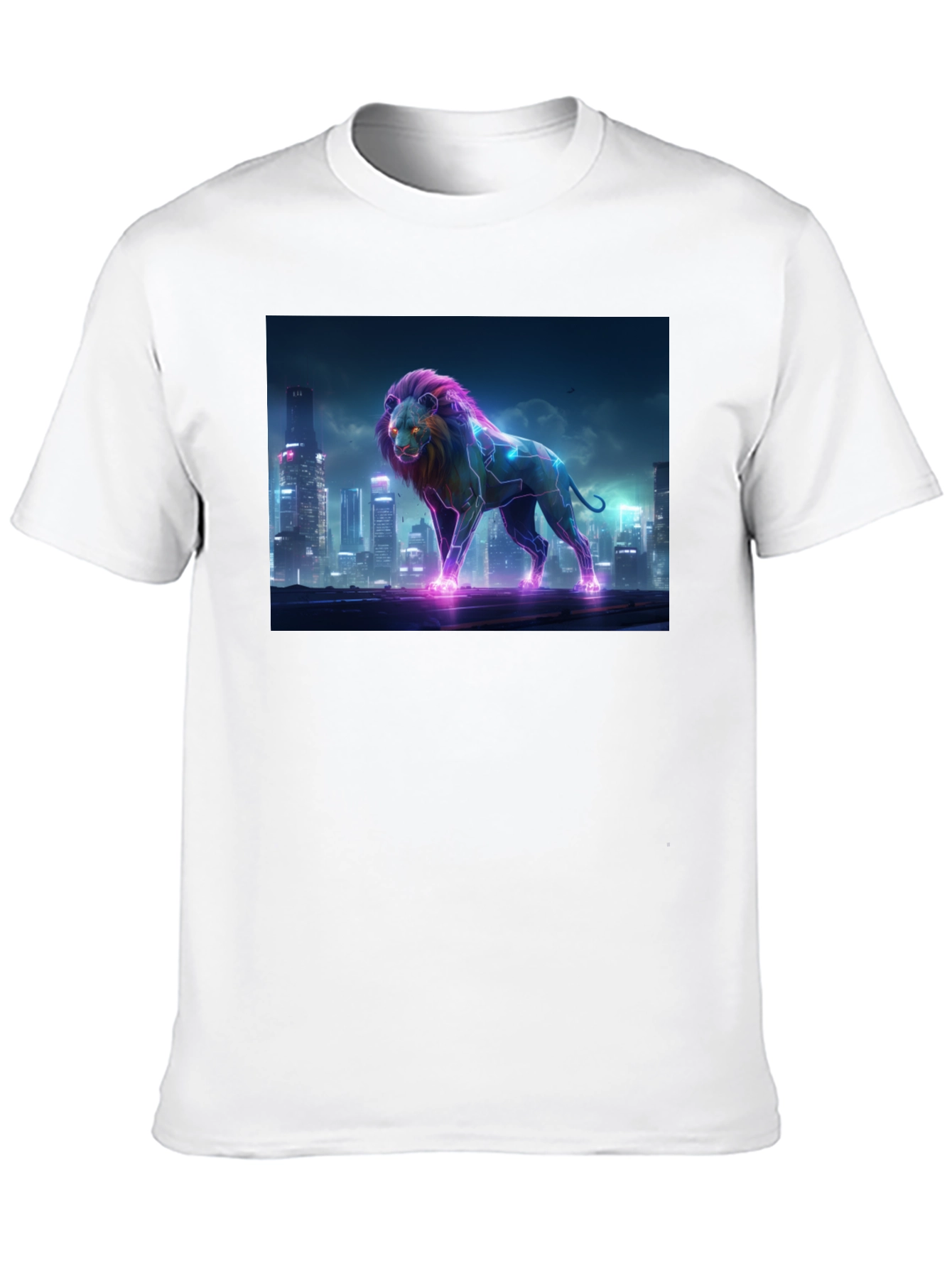 Neon Lion Cityscape Black T-Shirt