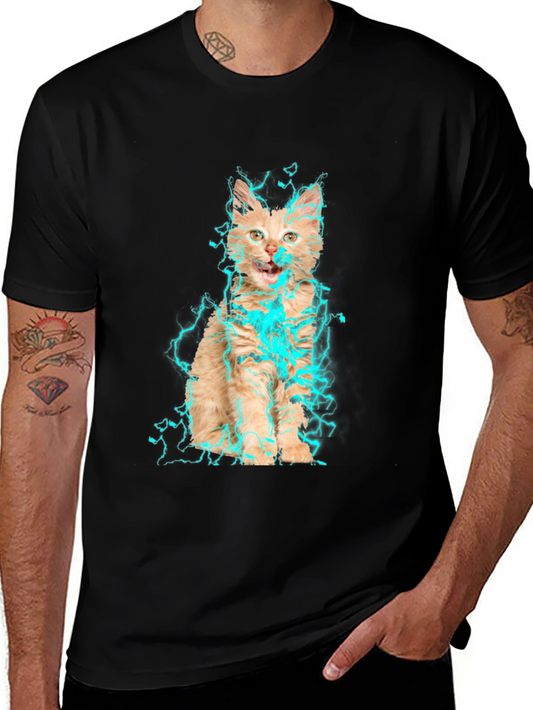 Electric Cat Graphic T-Shirt - Black Cotton Tee