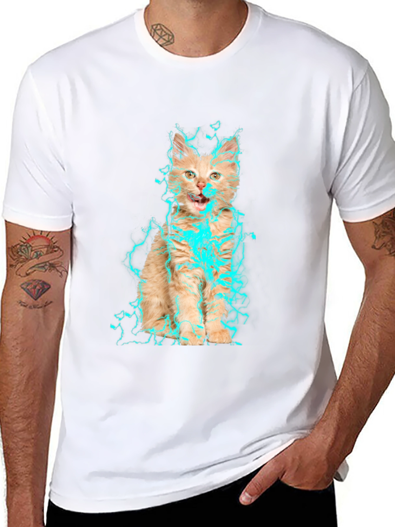 Electric Cat Graphic T-Shirt - Black Cotton Tee