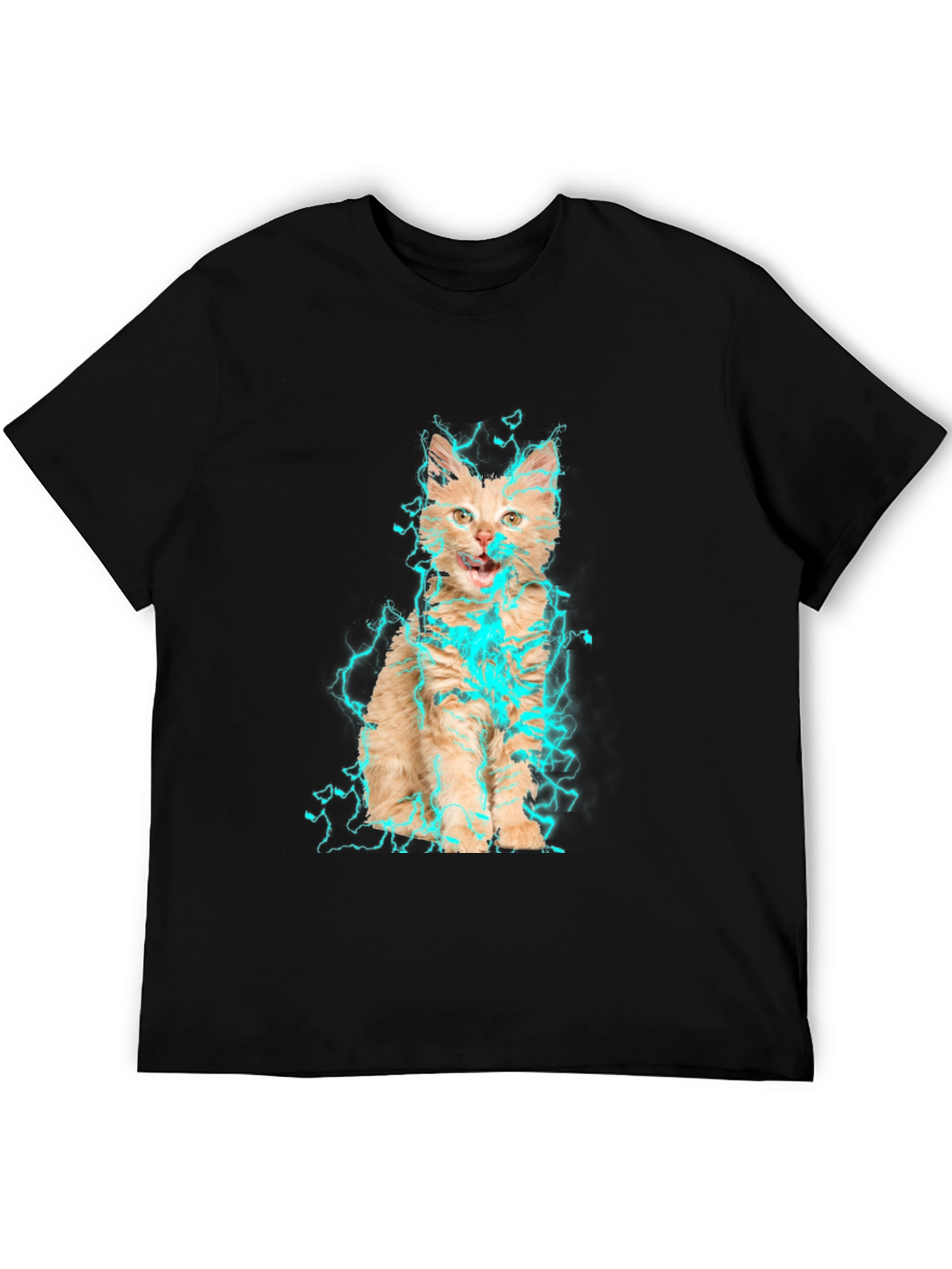 Electric Cat Graphic T-Shirt - Black Cotton Tee
