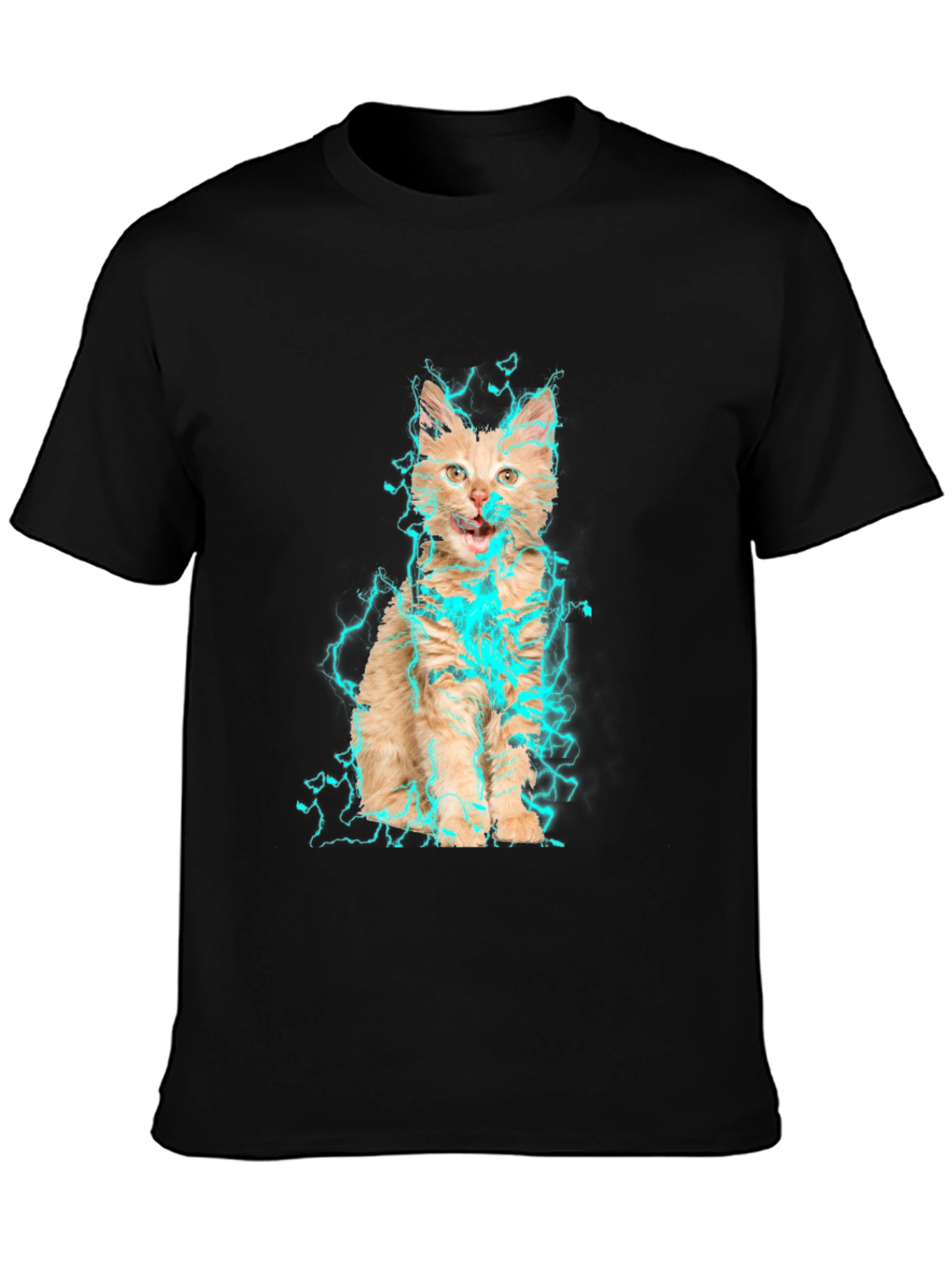 Electric Cat Graphic T-Shirt - Black Cotton Tee