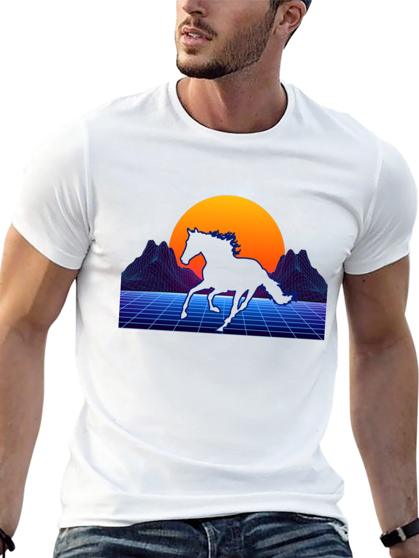 Retro Horse Graphic Tee - Black Cotton Blend