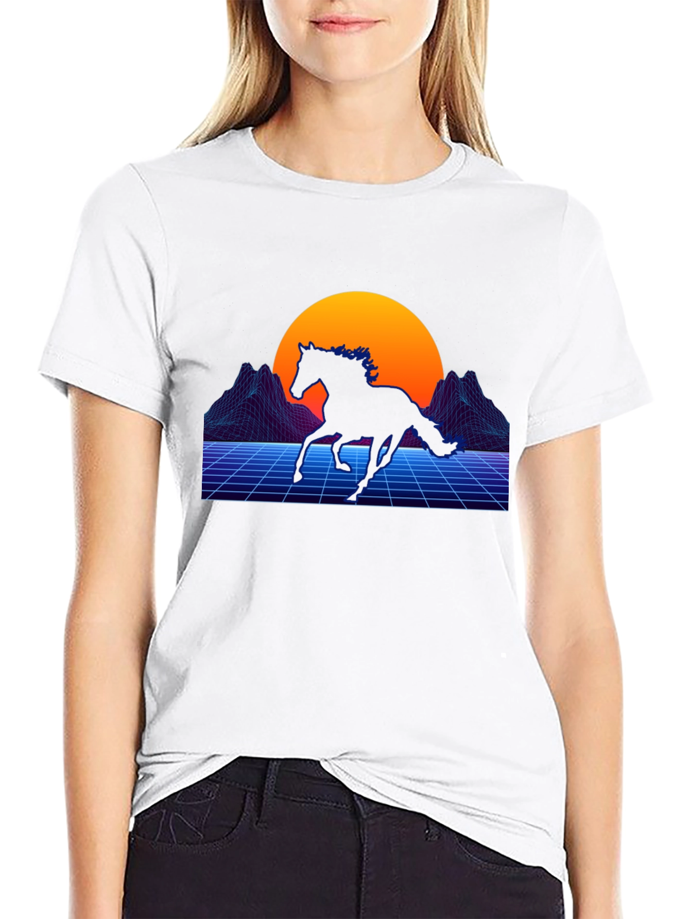 Retro Horse Graphic Tee - Black Cotton Blend