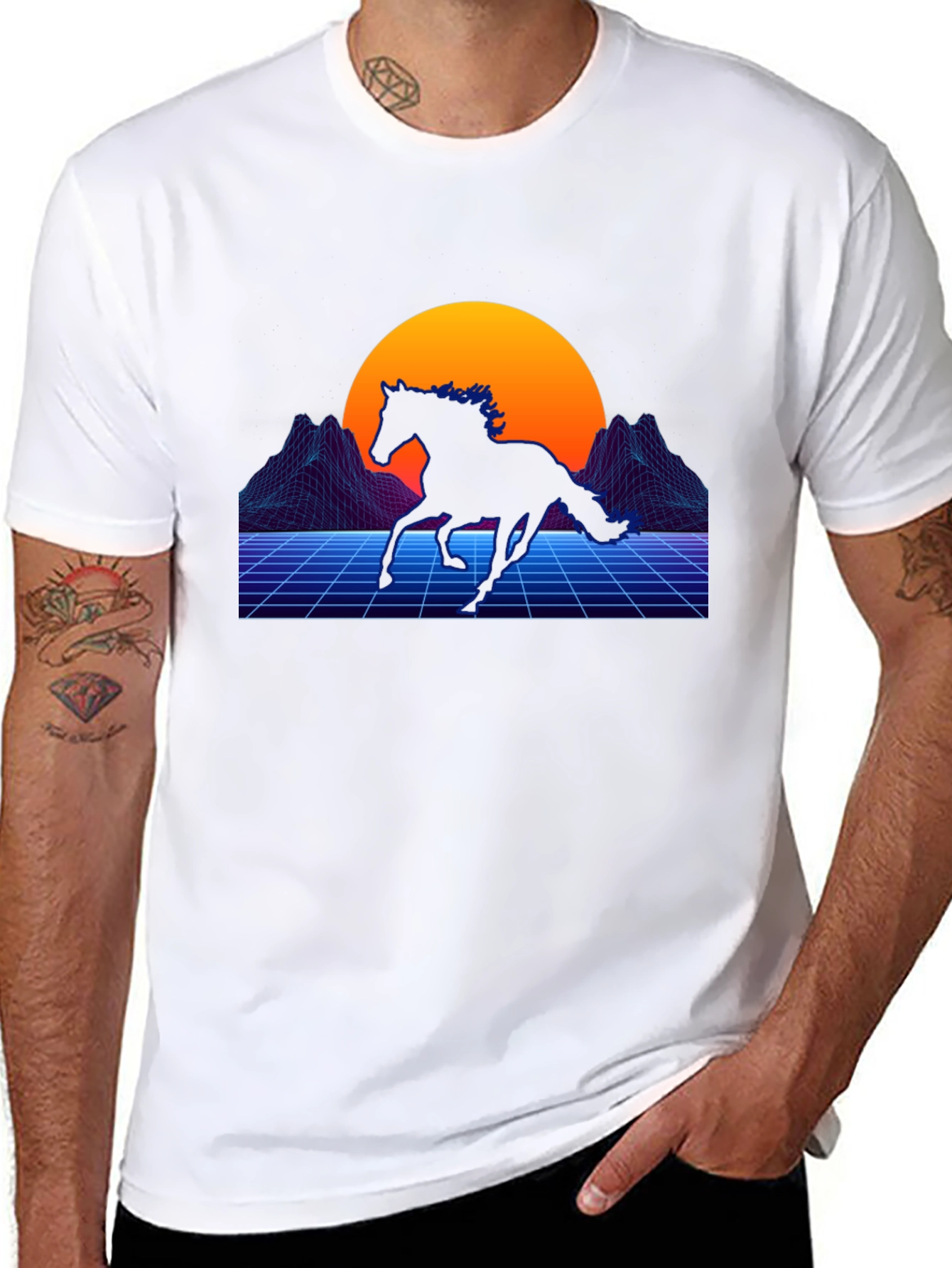 Retro Horse Graphic Tee - Black Cotton Blend