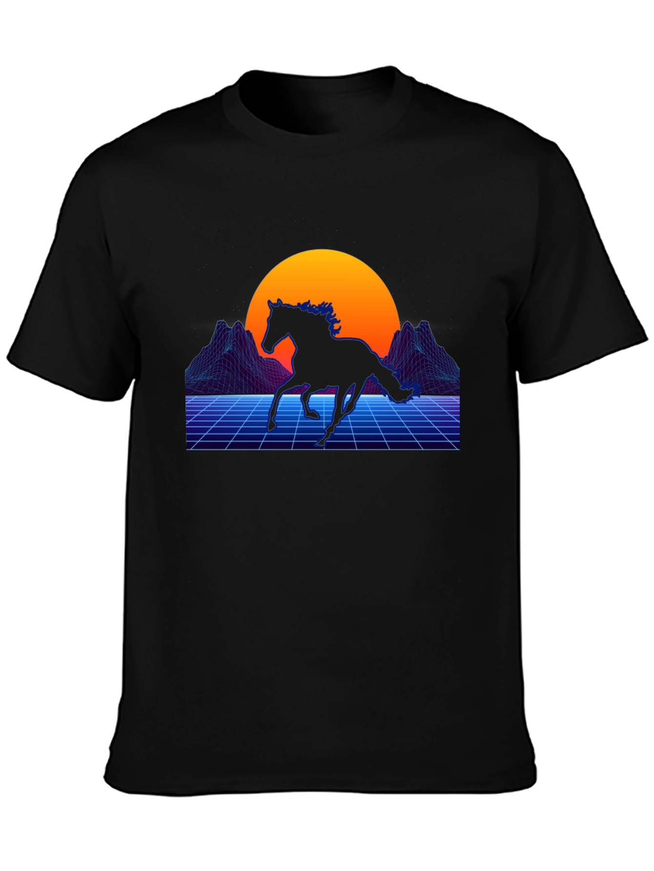 Retro Horse Graphic Tee - Black Cotton Blend