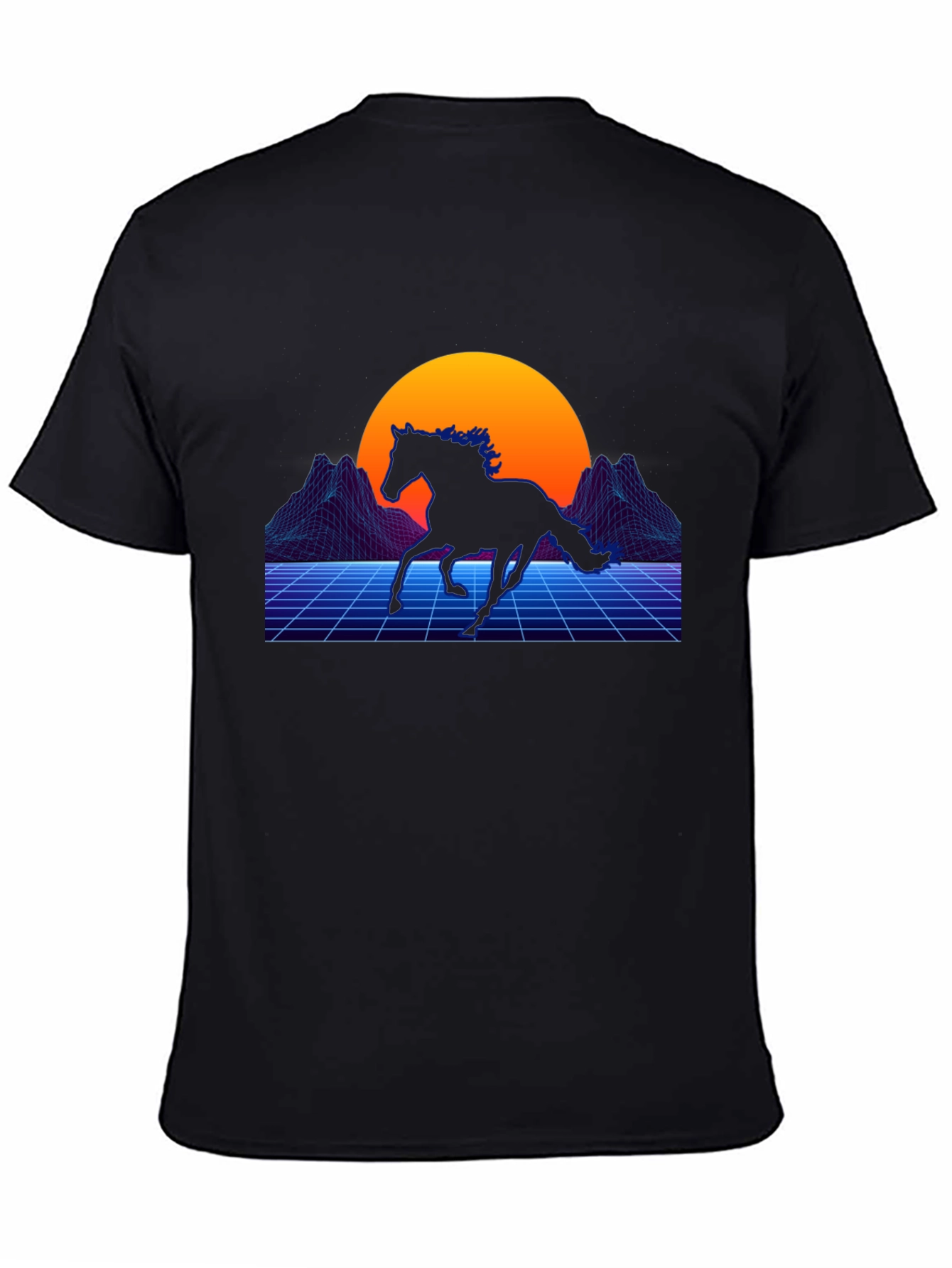 Retro Horse Graphic Tee - Black Cotton Blend