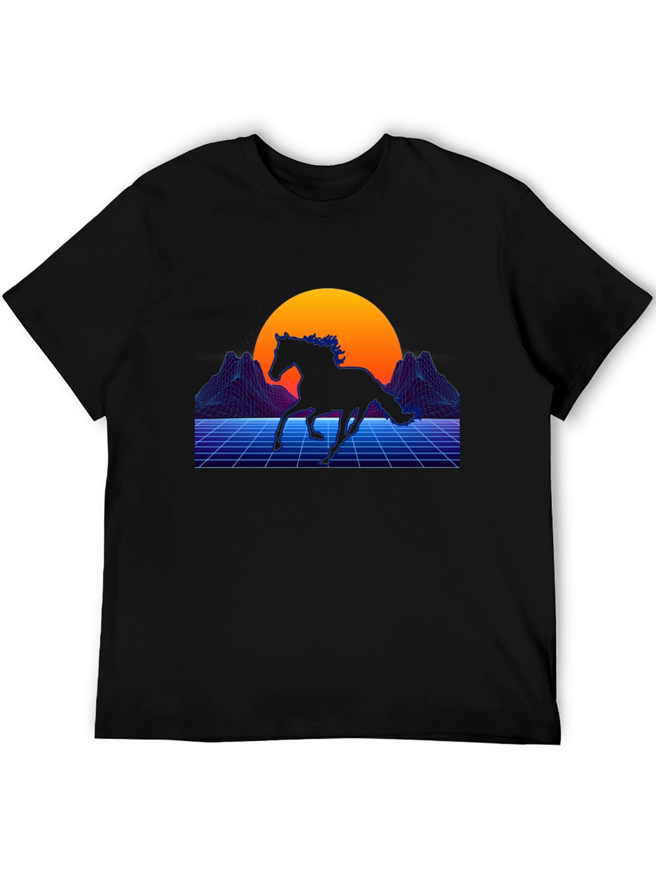 Retro Horse Graphic Tee - Black Cotton Blend