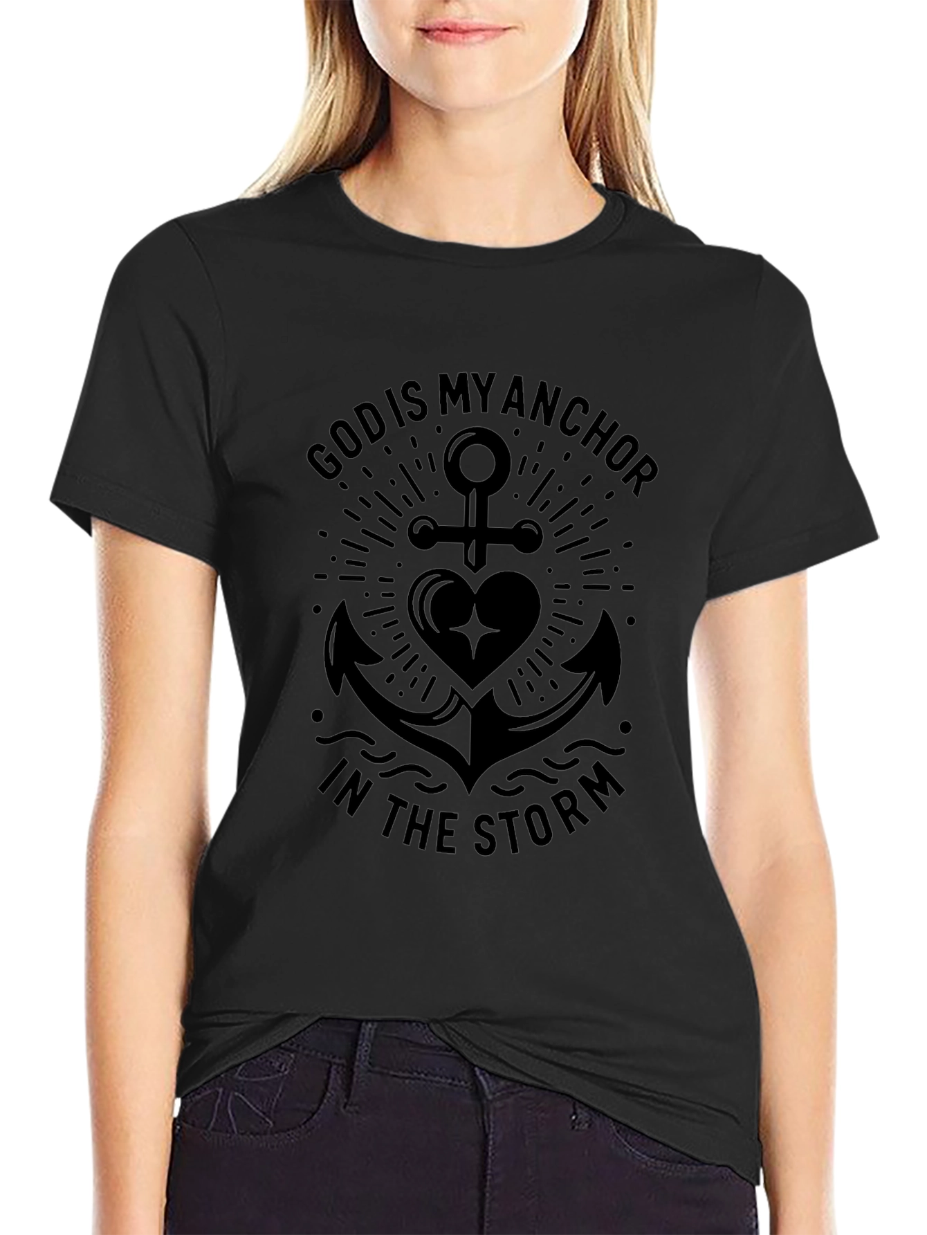 God is My Anchor Graphic Tee - Black