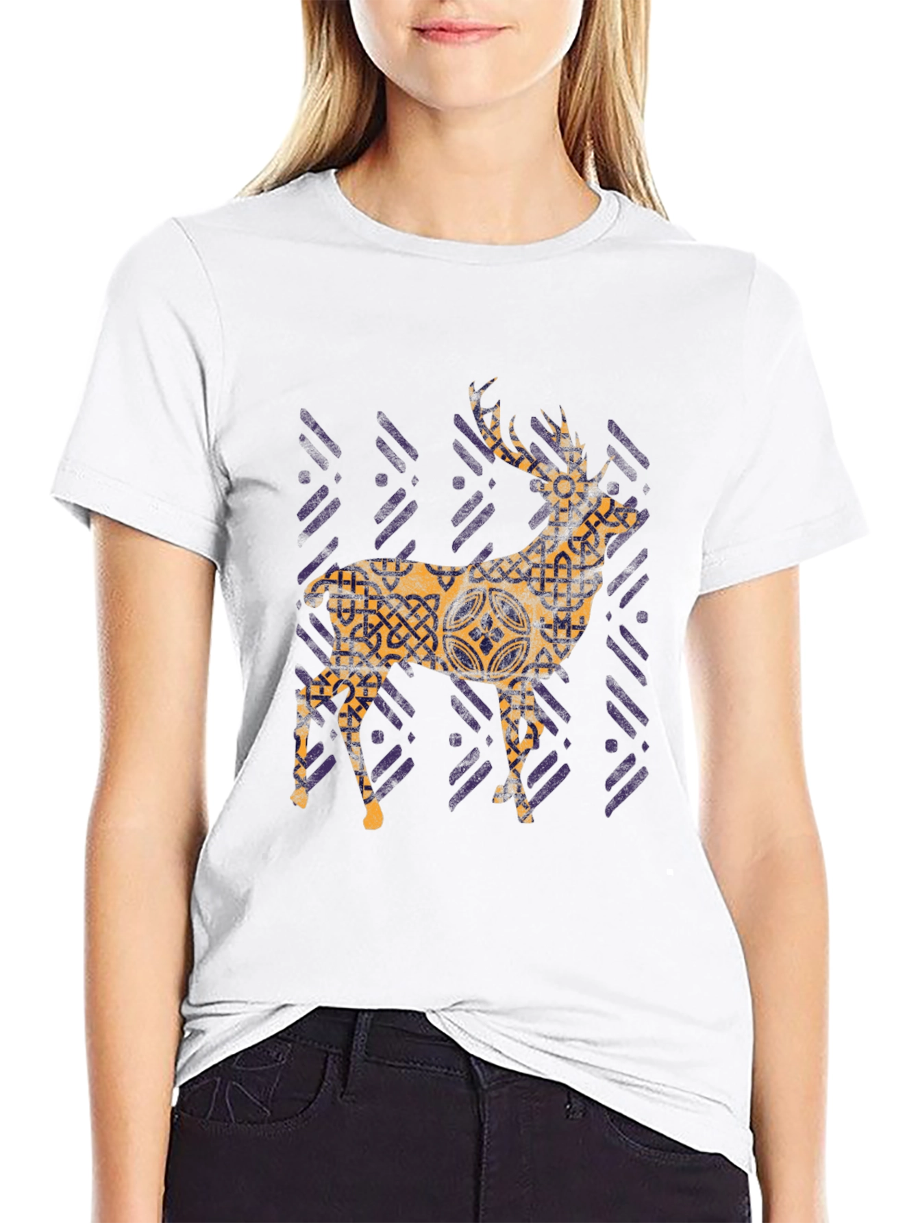 Stylish Deer Graphic Tee - Black