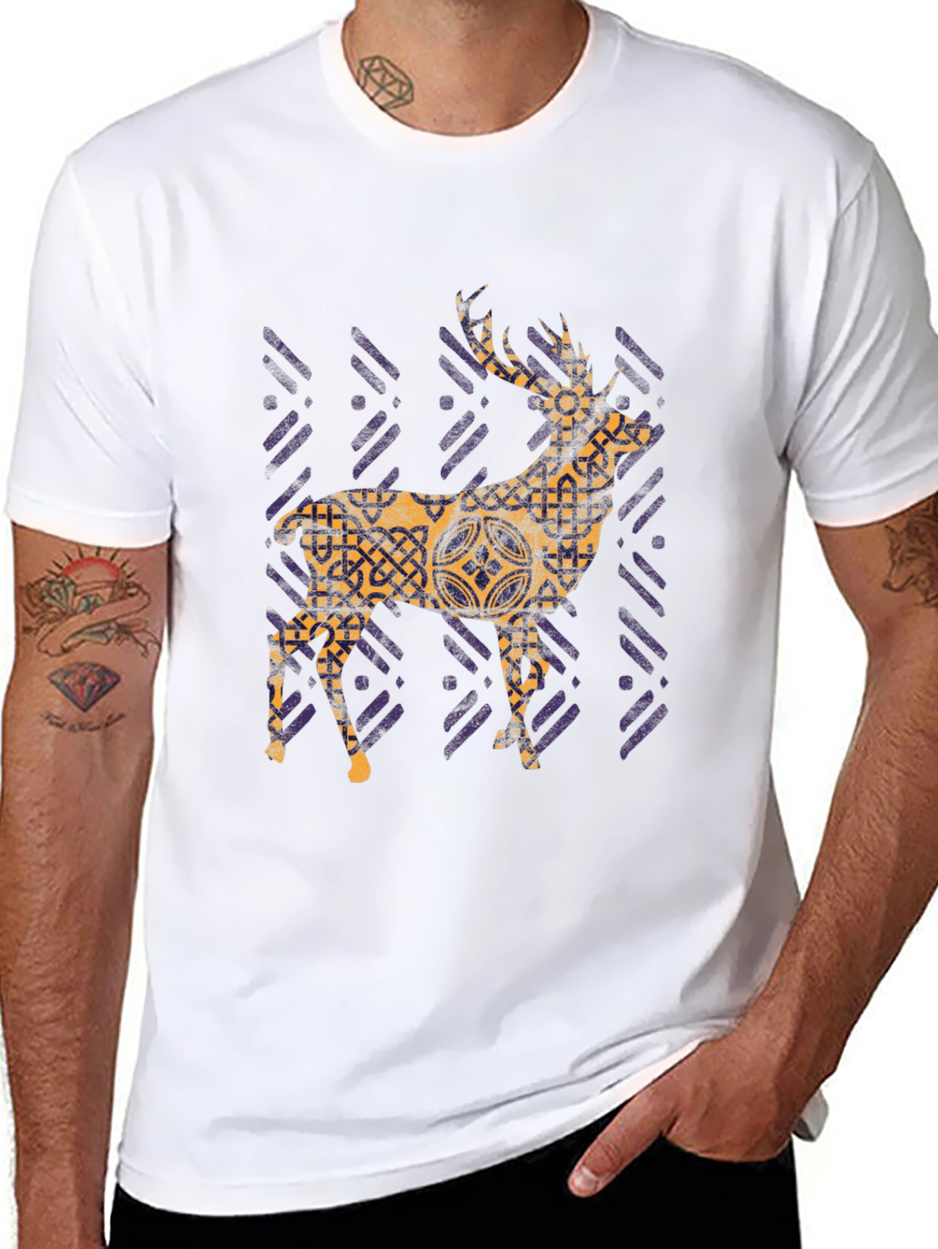 Stylish Deer Graphic Tee - Black