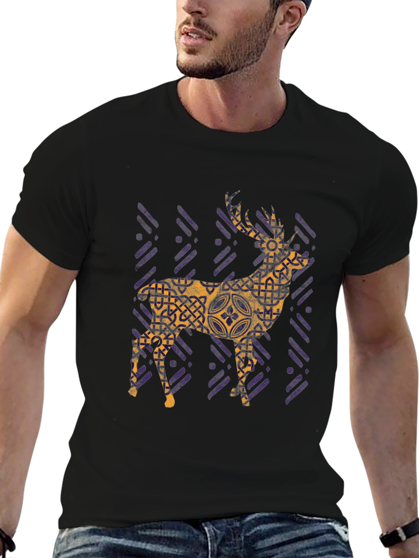 Stylish Deer Graphic Tee - Black