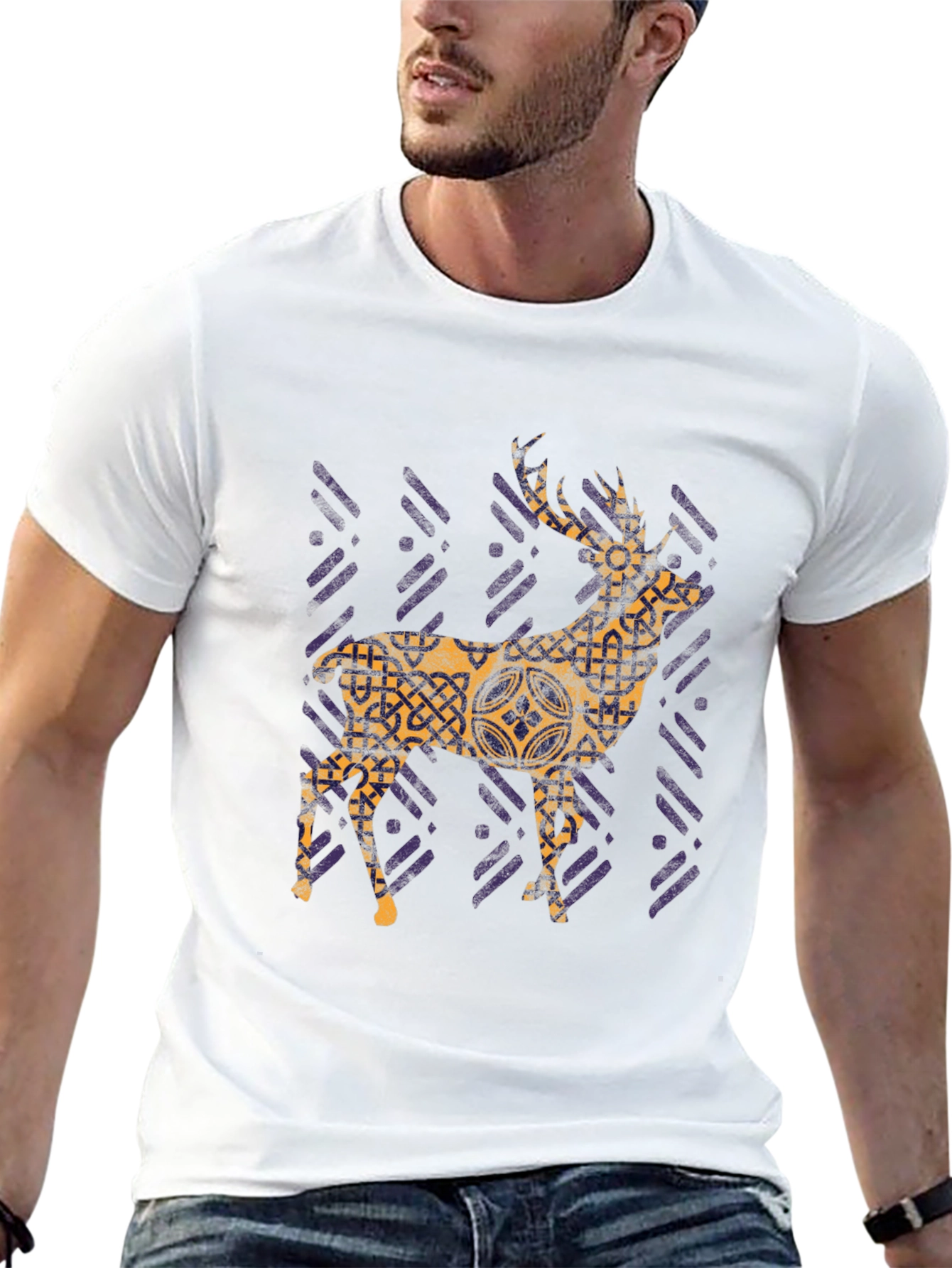 Stylish Deer Graphic Tee - Black