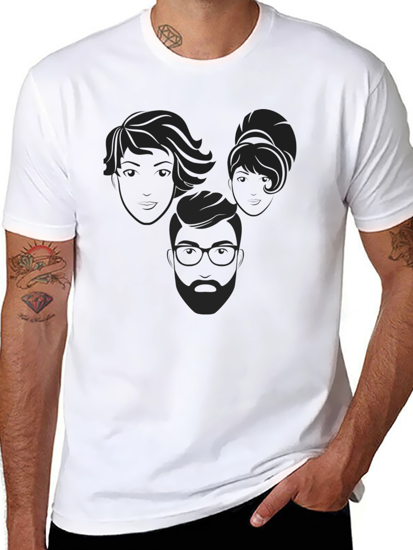 Abstract Faces Graphic Tee - Casual Black T-Shirt