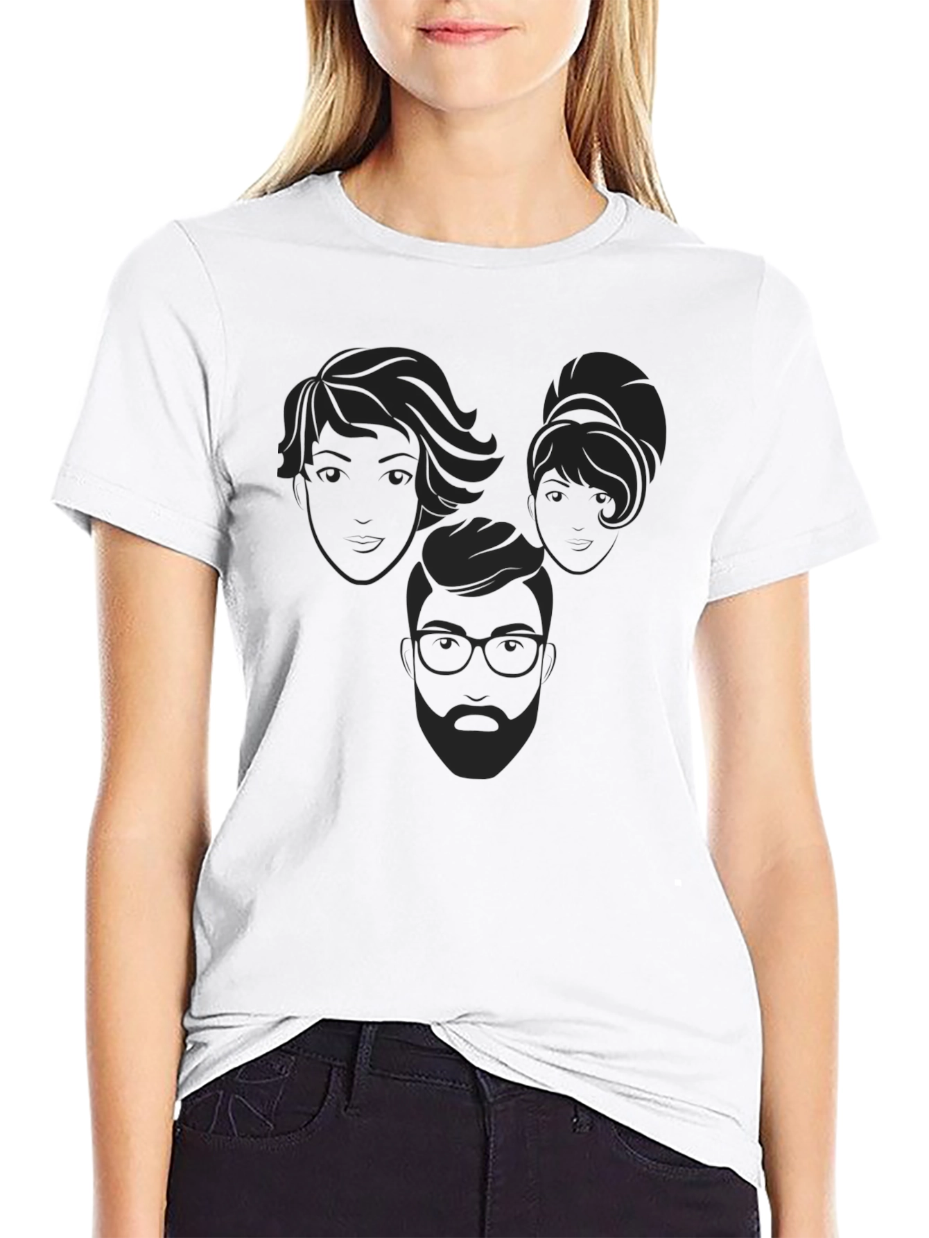 Abstract Faces Graphic Tee - Casual Black T-Shirt