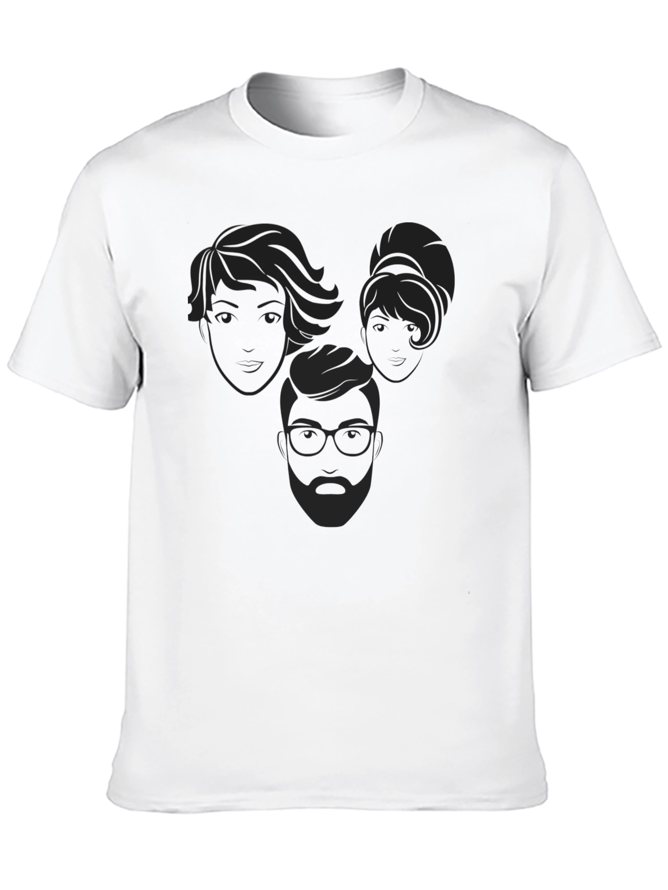 Abstract Faces Graphic Tee - Casual Black T-Shirt