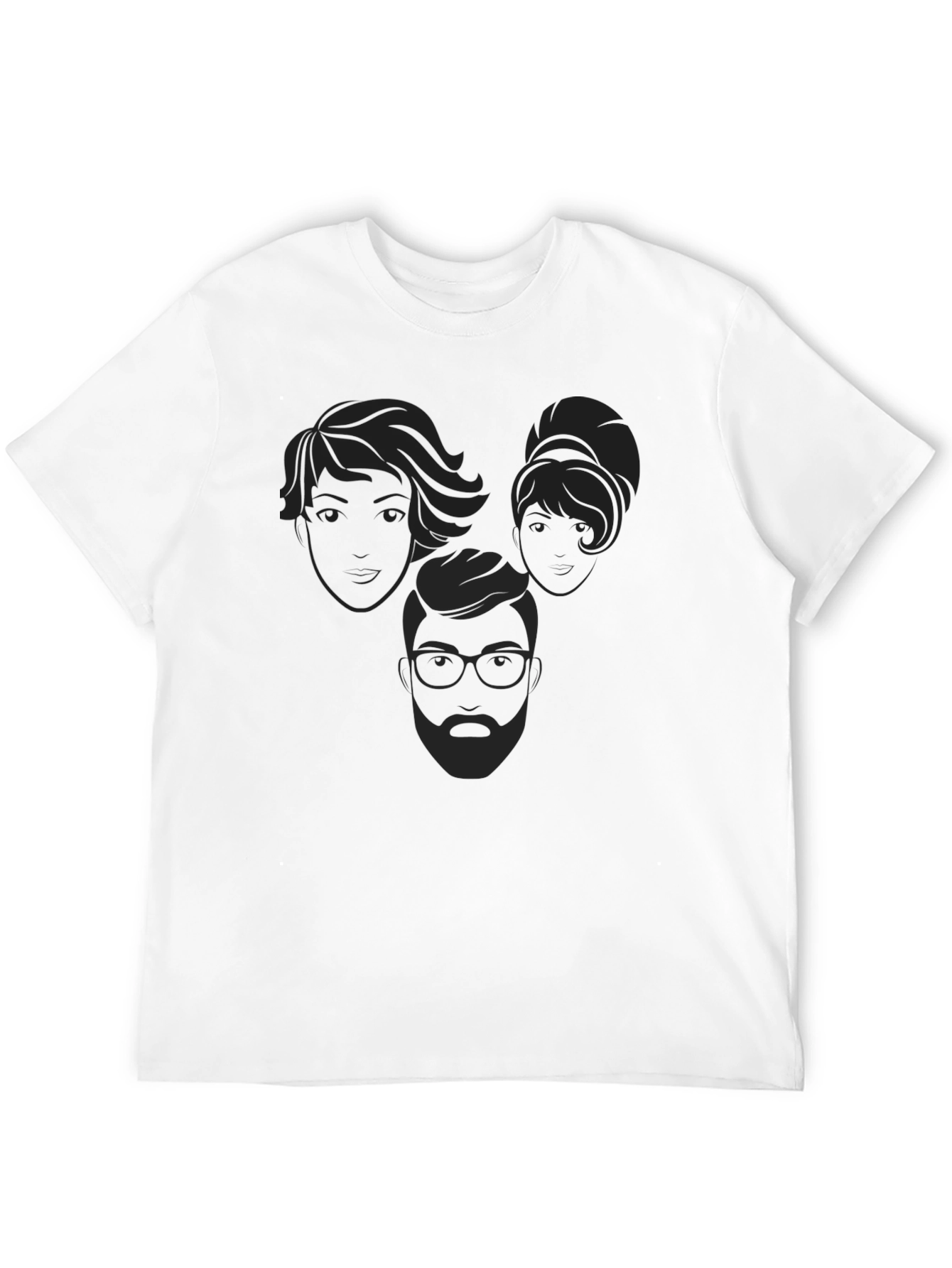 Abstract Faces Graphic Tee - Casual Black T-Shirt