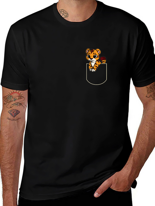 Cute Tiger Pocket T-Shirt - Fun Animal Graphic Tee