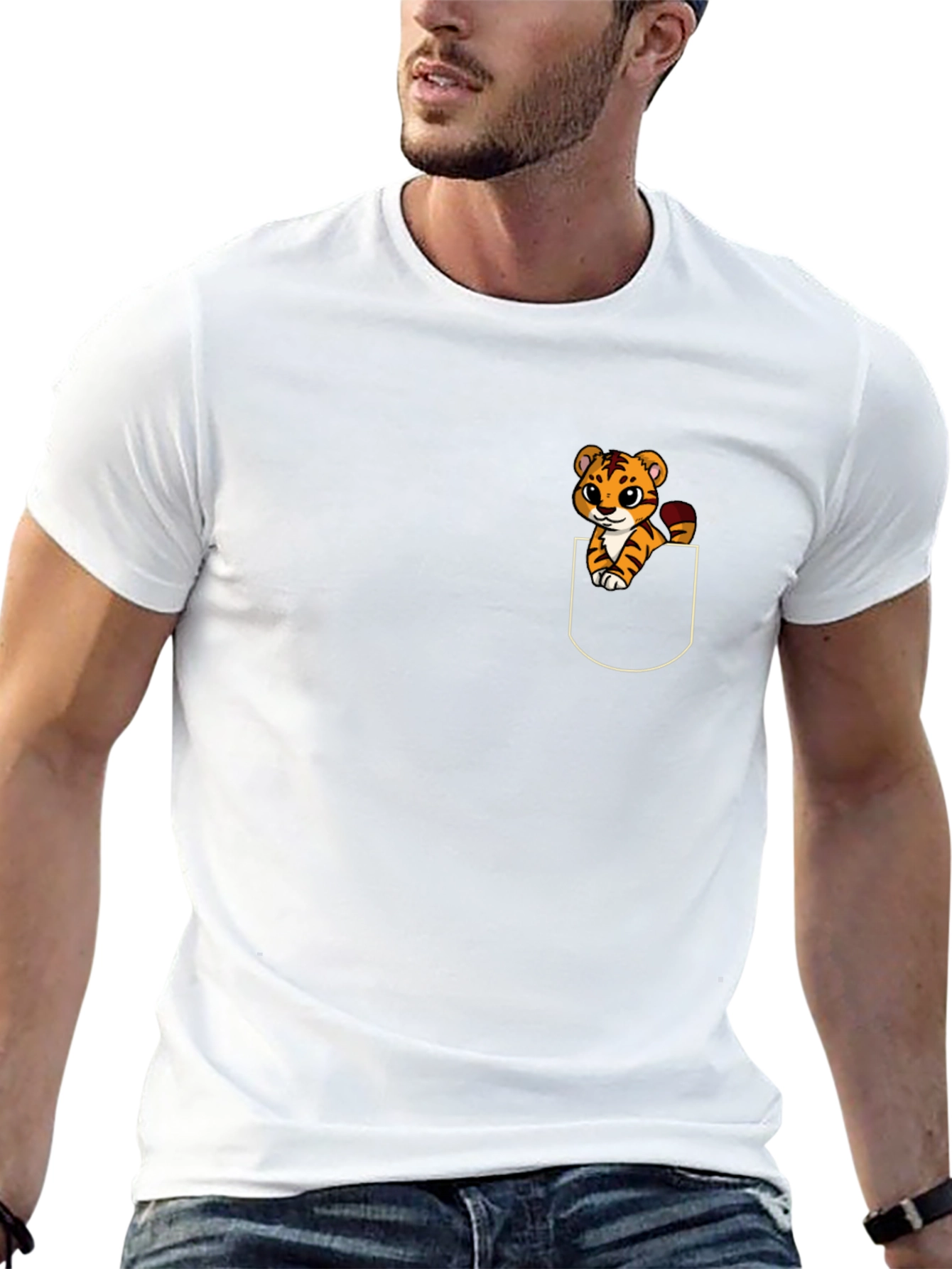 Cute Tiger Pocket T-Shirt - Fun Animal Graphic Tee