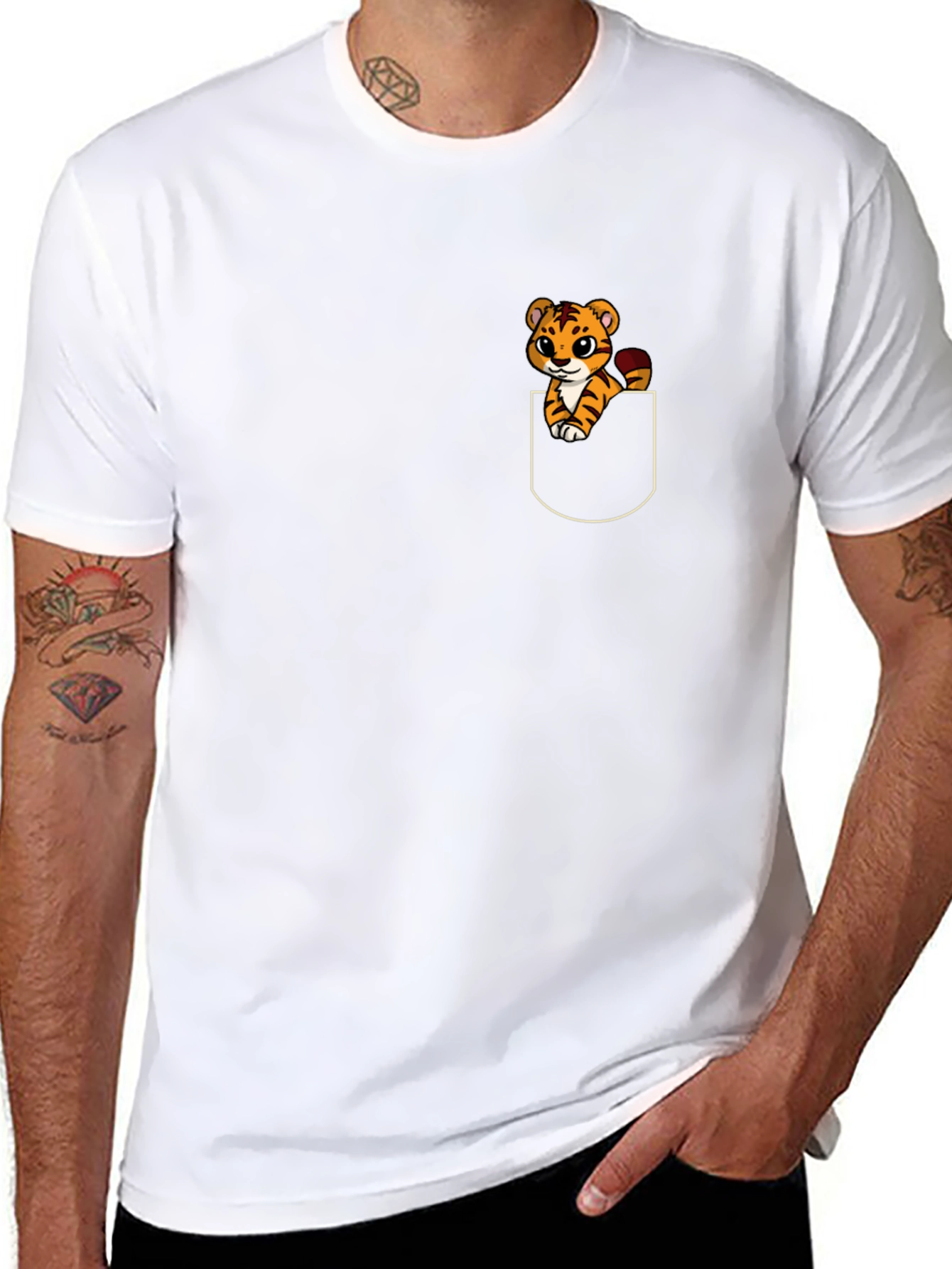 Cute Tiger Pocket T-Shirt - Fun Animal Graphic Tee