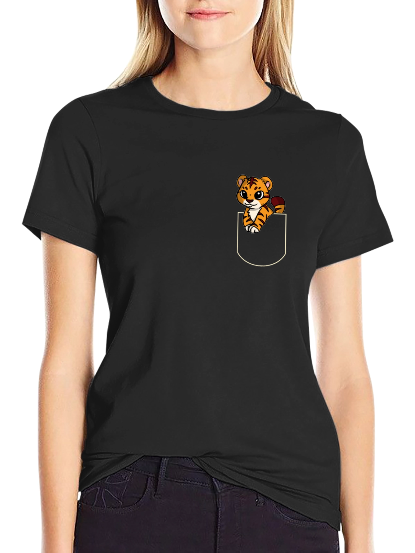 Cute Tiger Pocket T-Shirt - Fun Animal Graphic Tee