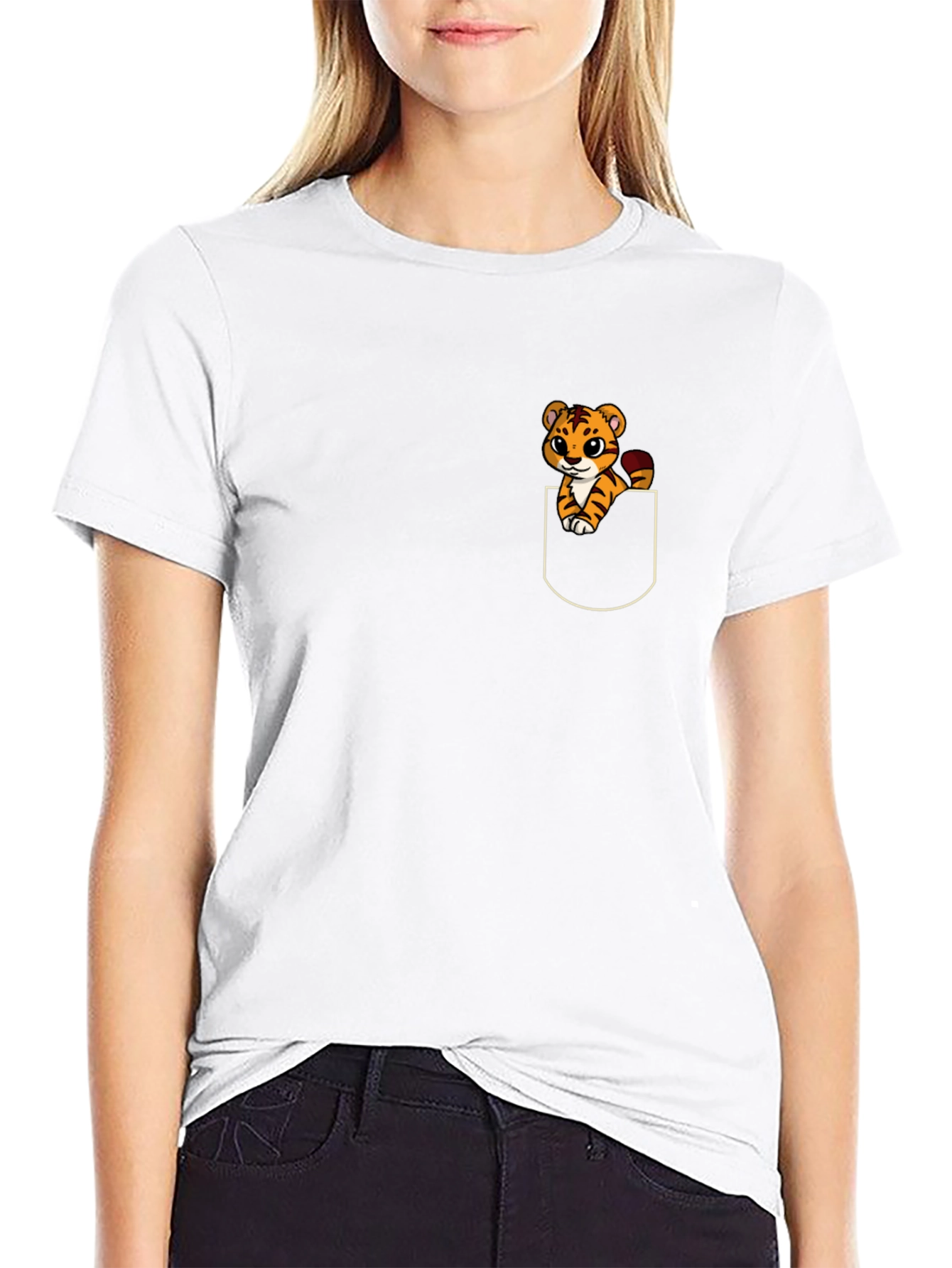 Cute Tiger Pocket T-Shirt - Fun Animal Graphic Tee