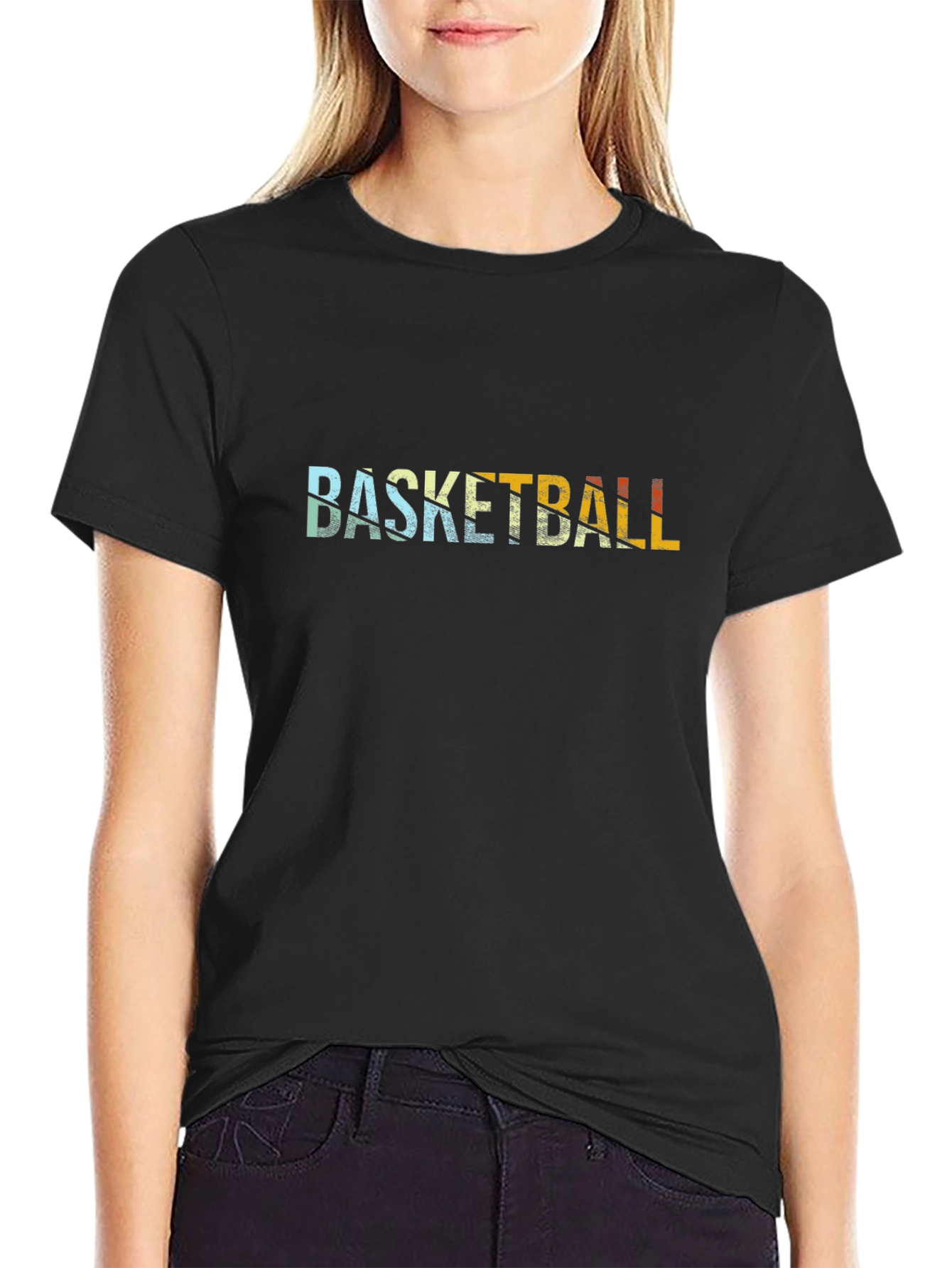 Retro Basketball Graphic Tee - Black Cotton T-Shirt